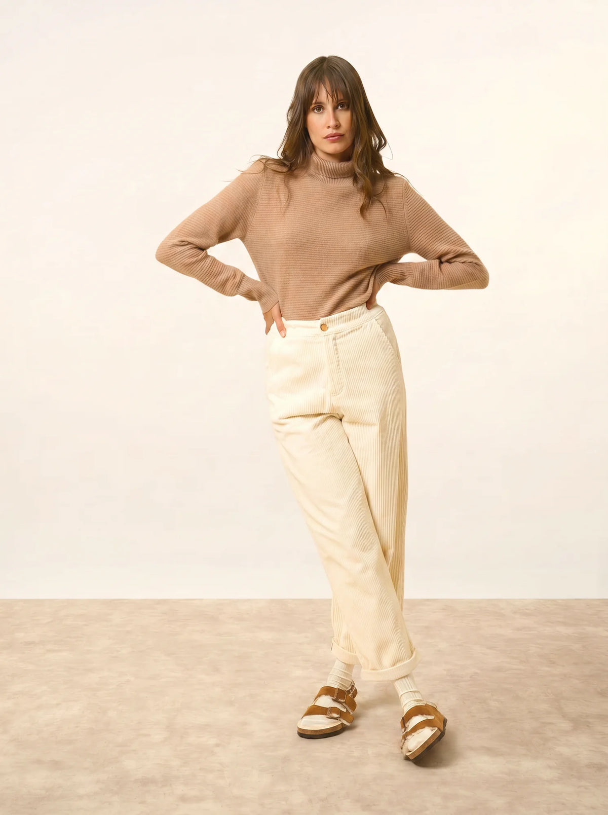 UDNY Pull Col Roulé Camel Chiné