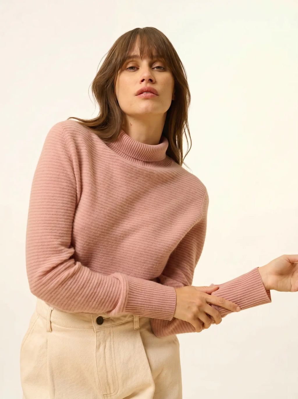 UDNY Pull Col Roulé Bois de Rose
