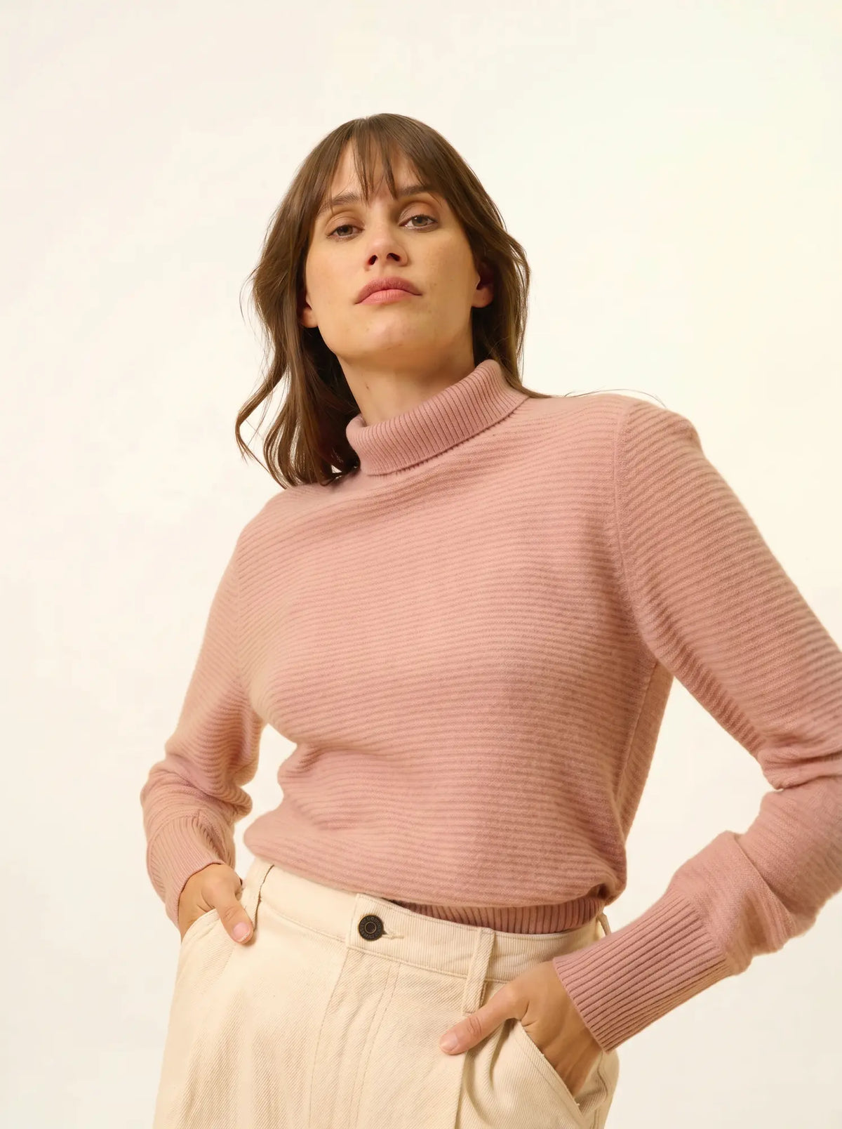 UDNY Pull Col Roulé Bois de Rose