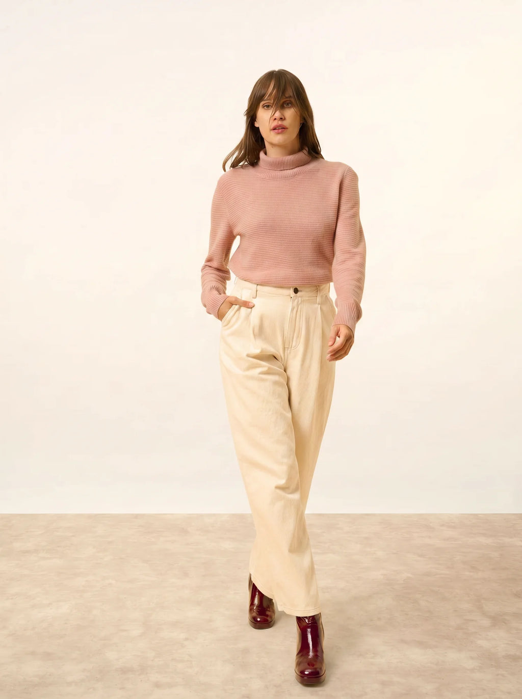 UDNY Pull Col Roulé Bois de Rose