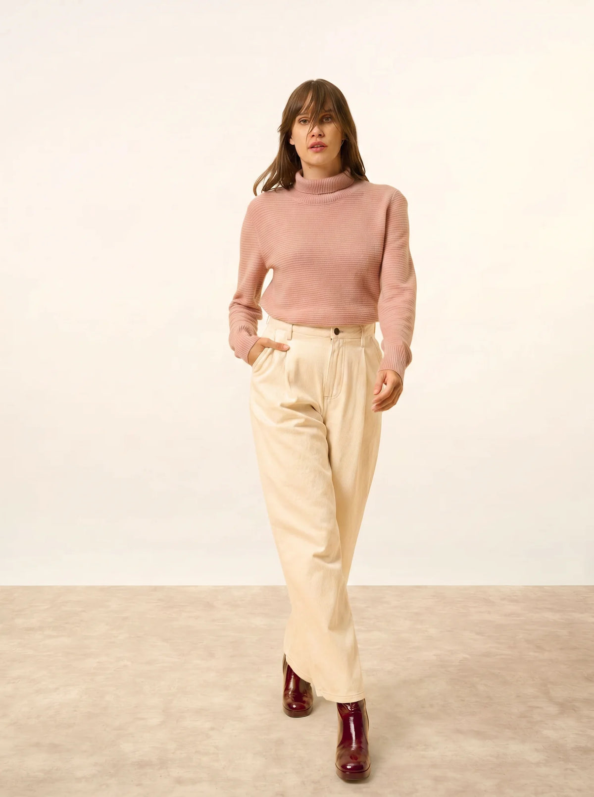UDNY Pull Col Roulé Bois de Rose