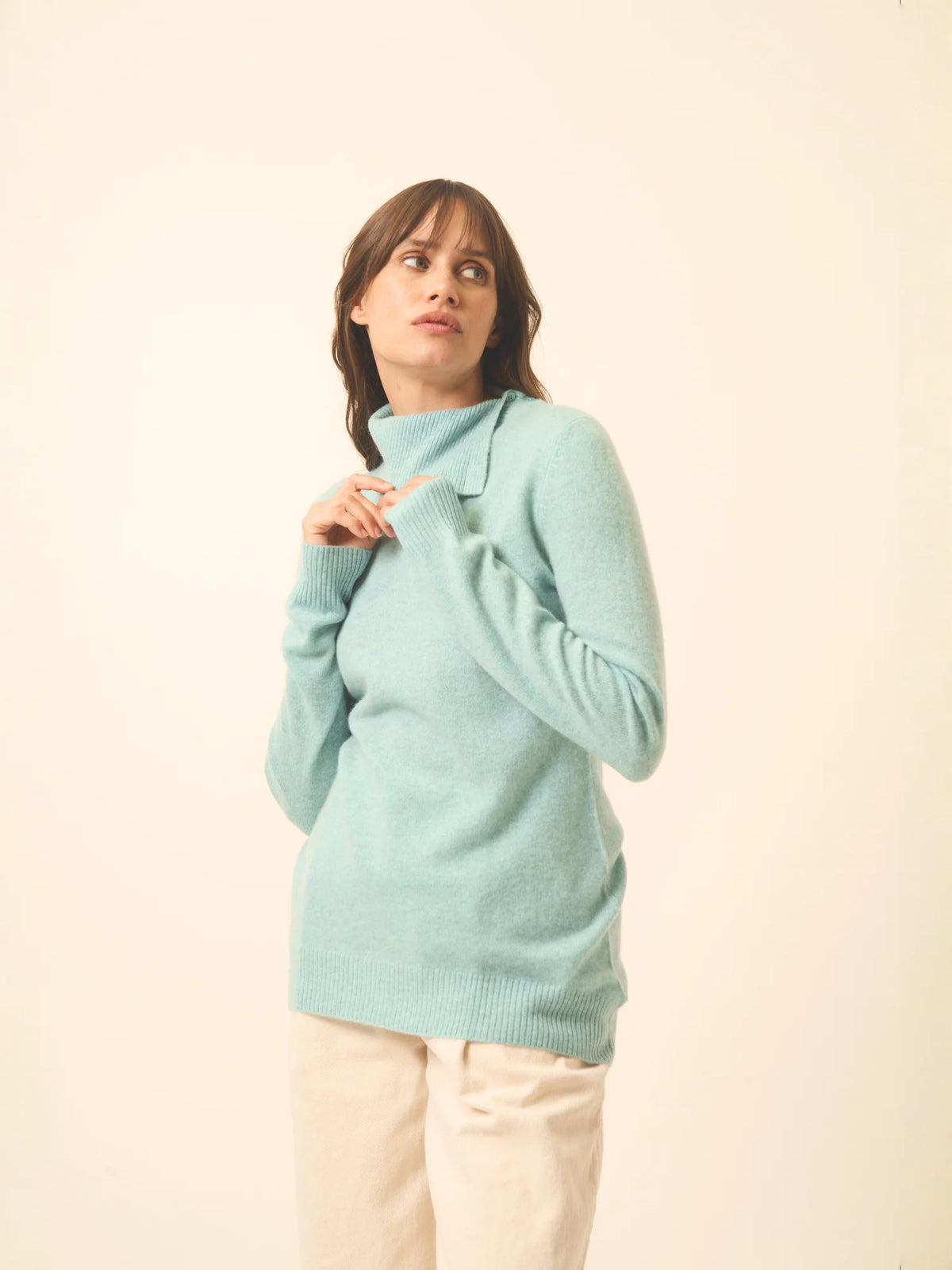 DUNDEE Sweater Turtleneck Buttoned Heather Aqua