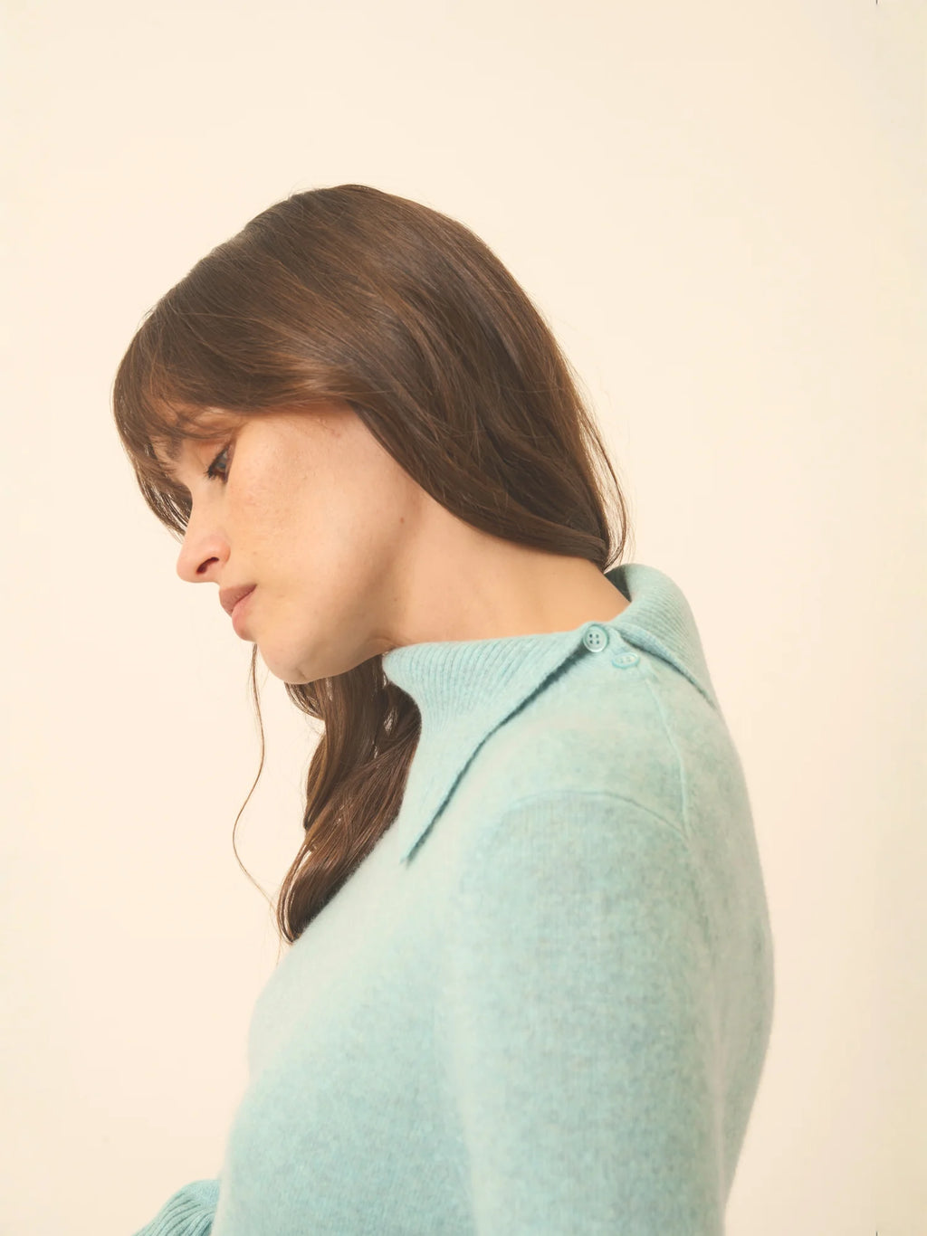 DUNDEE Sweater Turtleneck Buttoned Heather Aqua