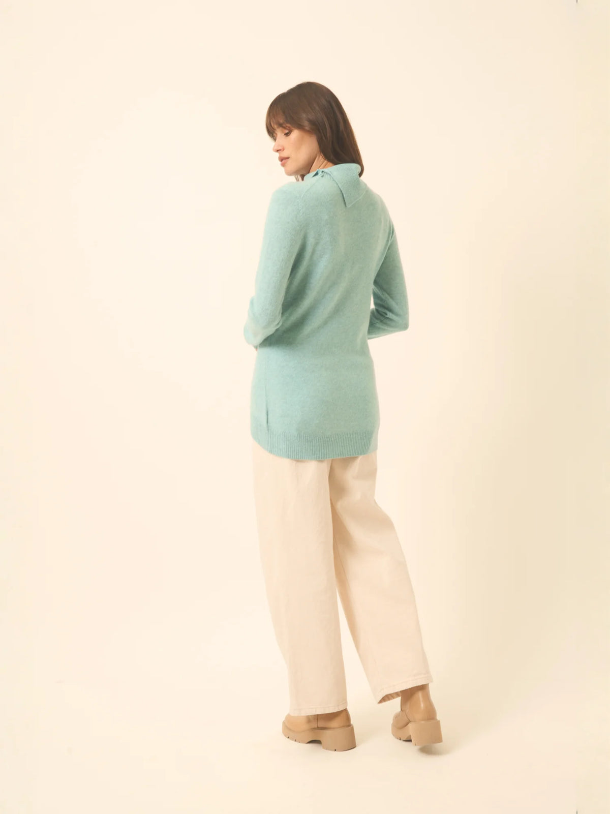 DUNDEE Sweater Turtleneck Buttoned Heather Aqua