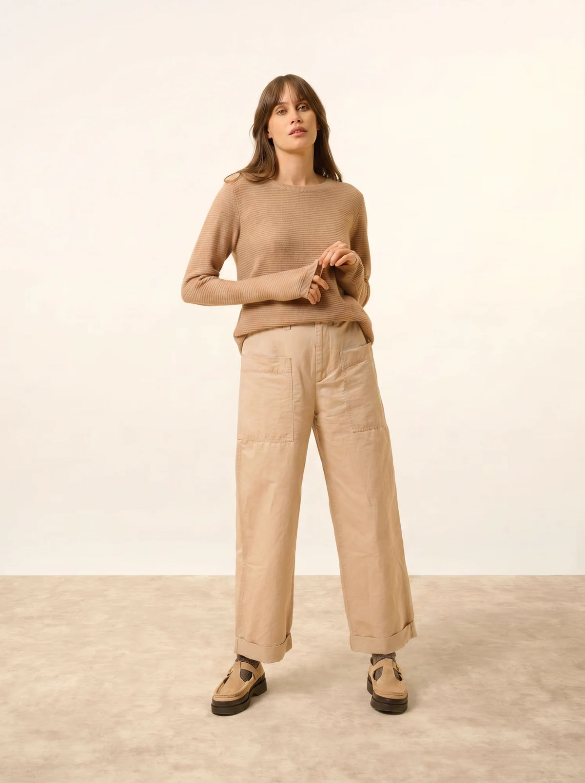 NETHY Pull Col Bateau Camel Chiné