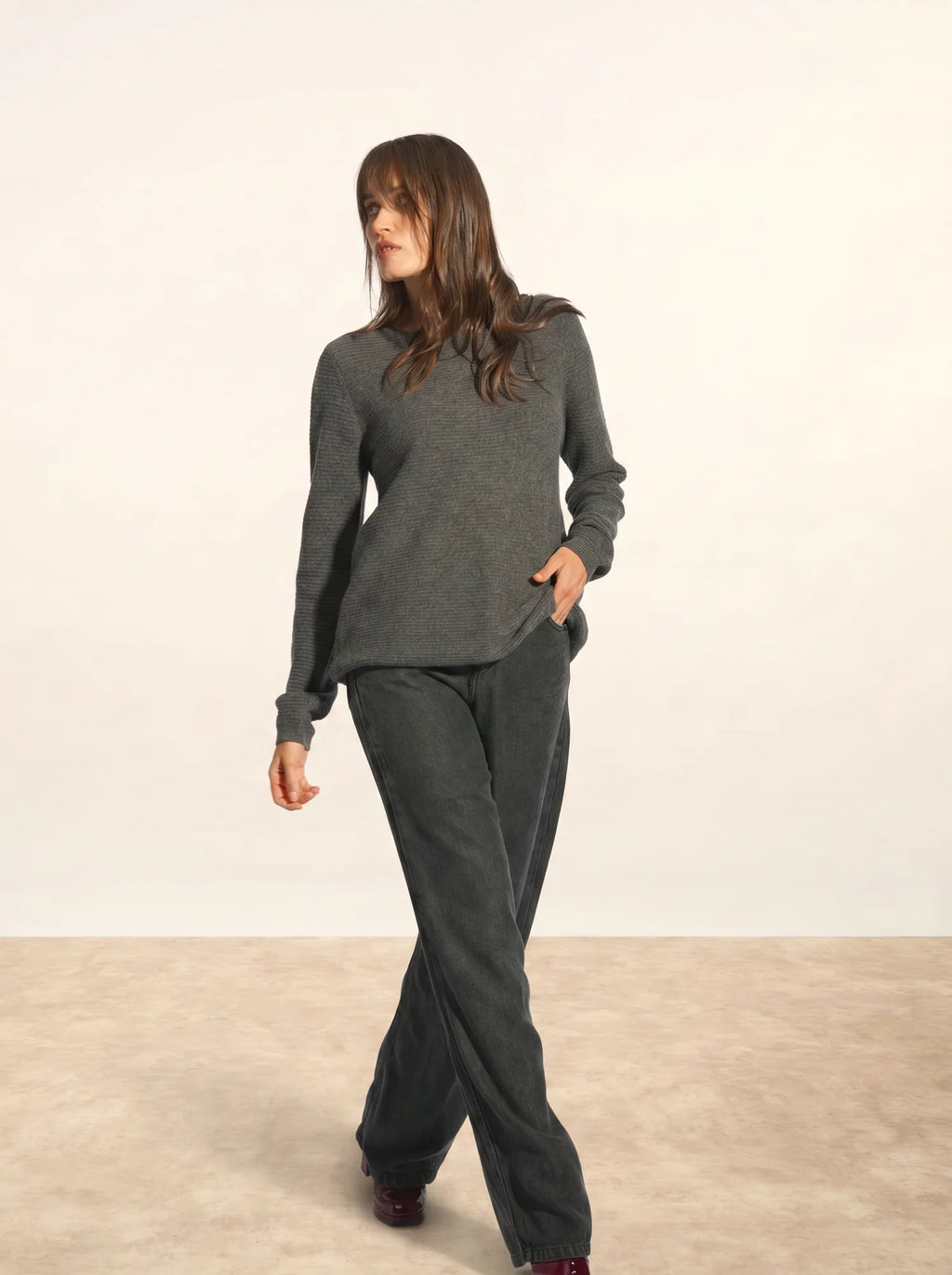 NETHY Pull Col Bateau Anthracite Chiné