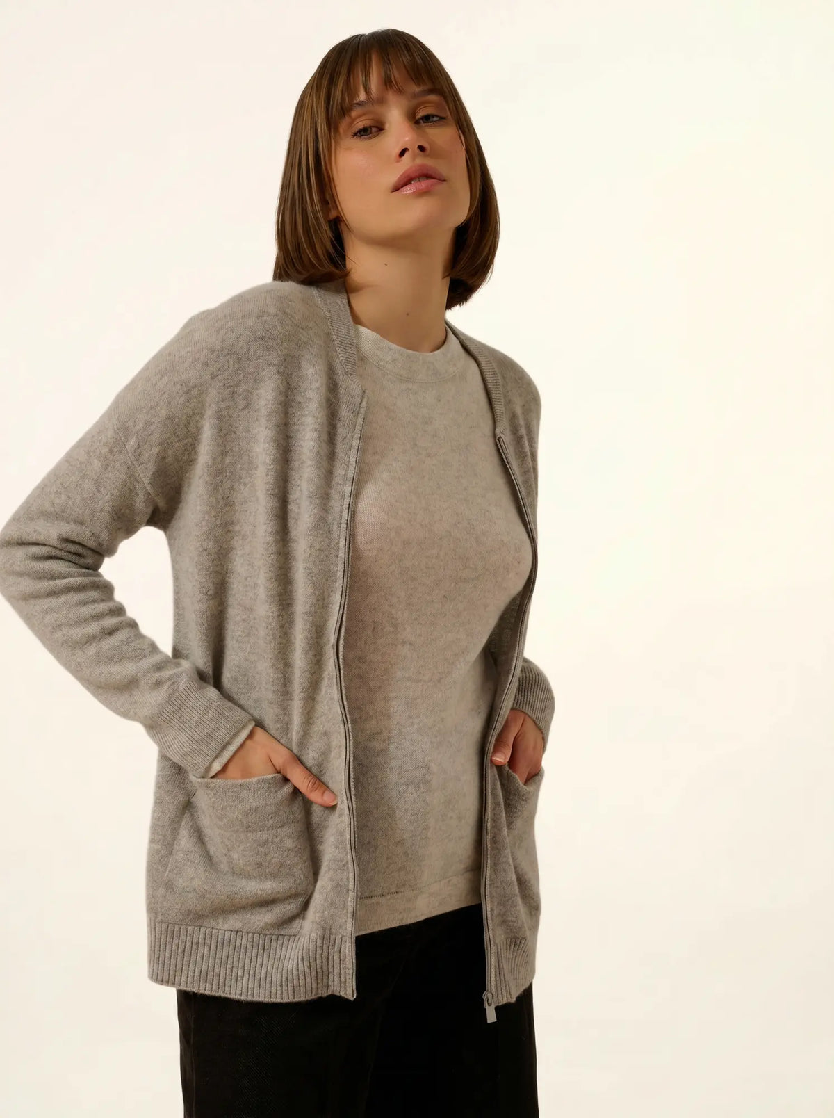 ERVIE Gilet Zippé Col Mao Nuage Chiné