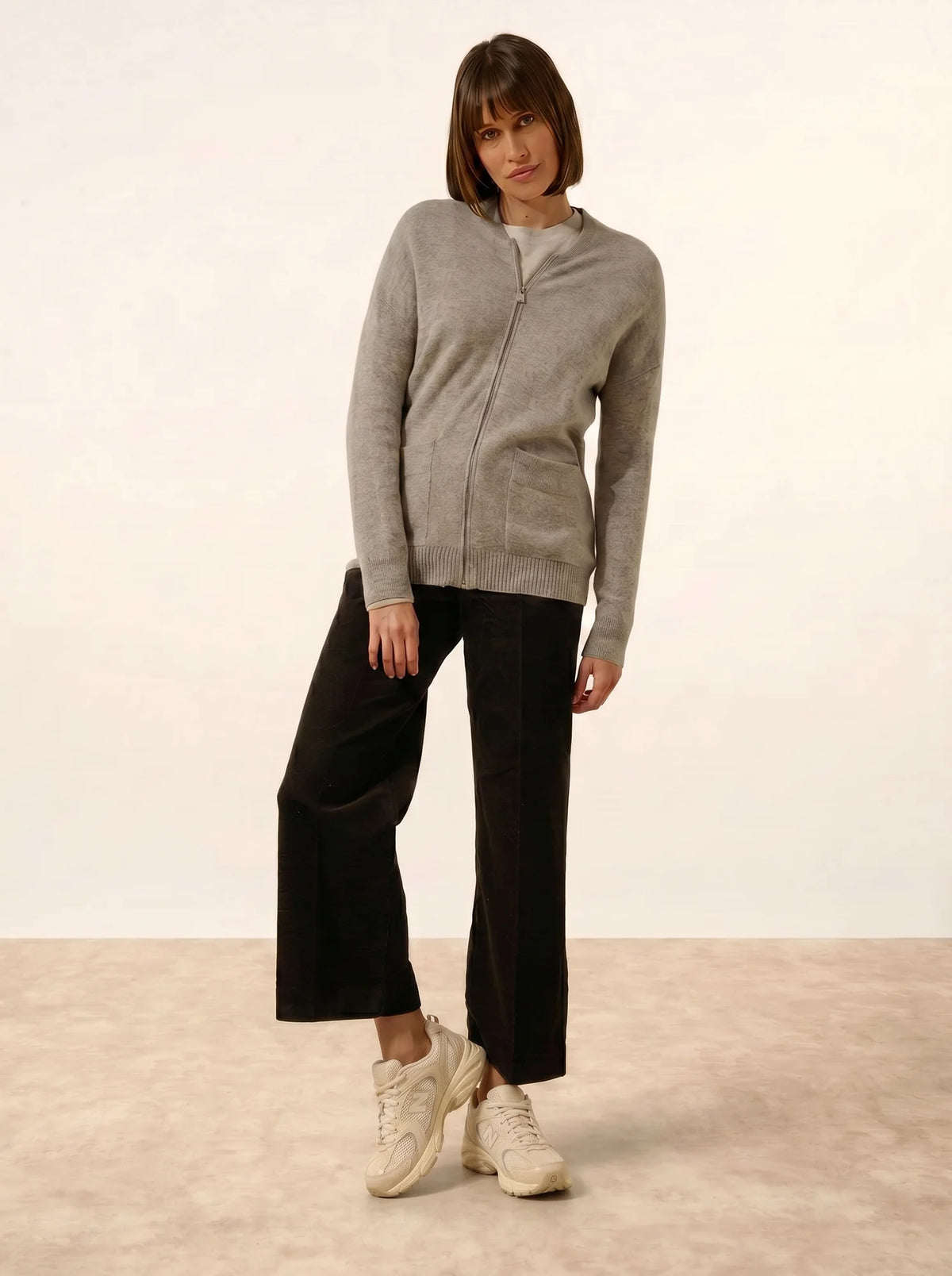 ERVIE Gilet Zippé Col Mao Nuage Chiné
