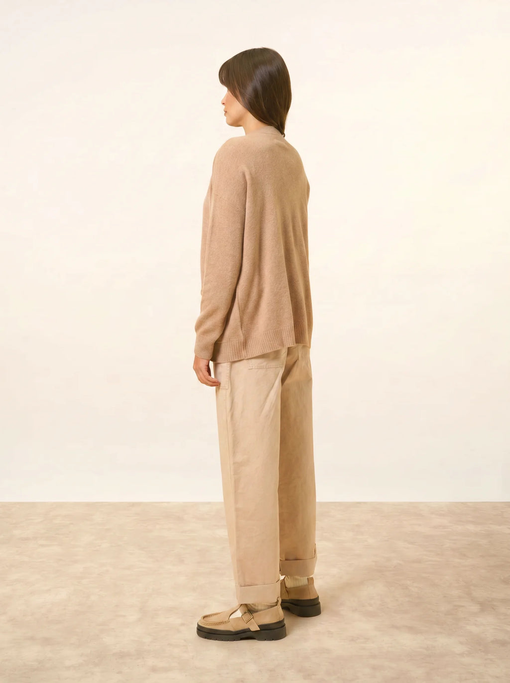 ERVIE Gilet Zippé Col Mao Camel Chiné