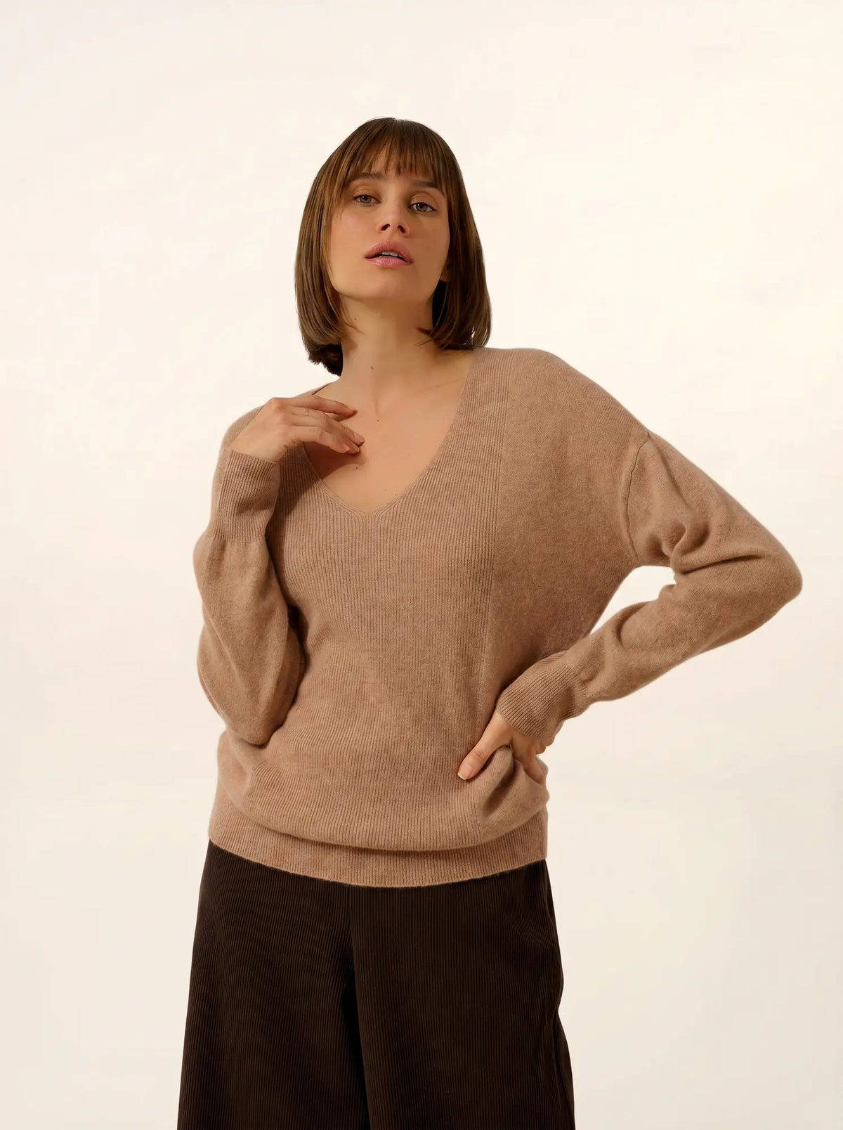 BIRSE Pull Col V Camel Chiné
