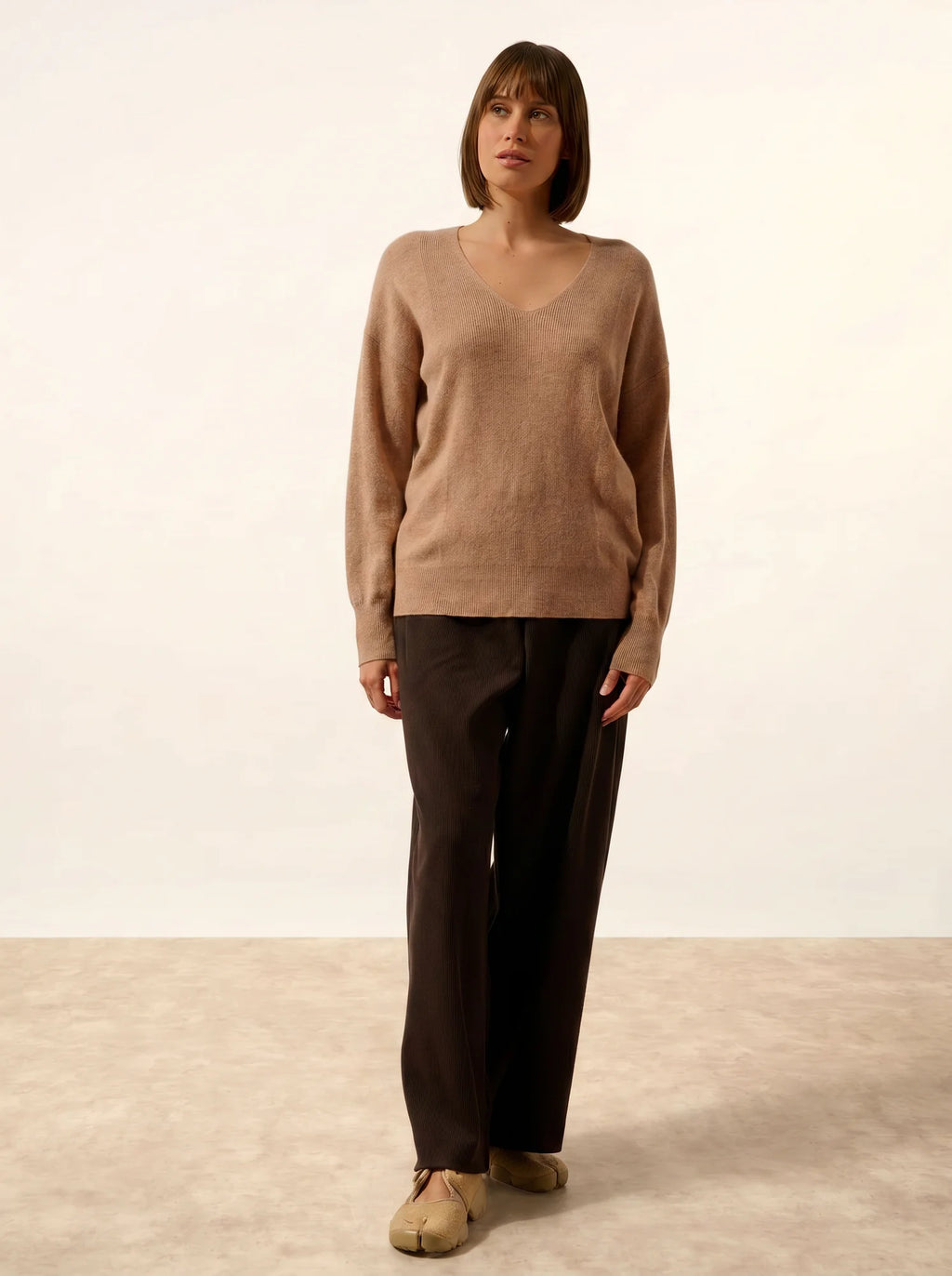BIRSE Pull Col V Camel Chiné