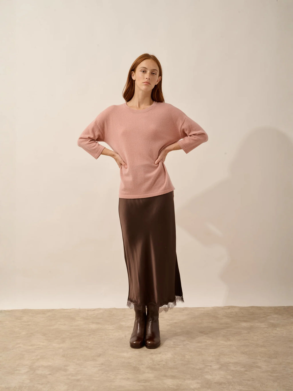 CLATTIE Pullover Rundhalsausschnitt Rosenholz