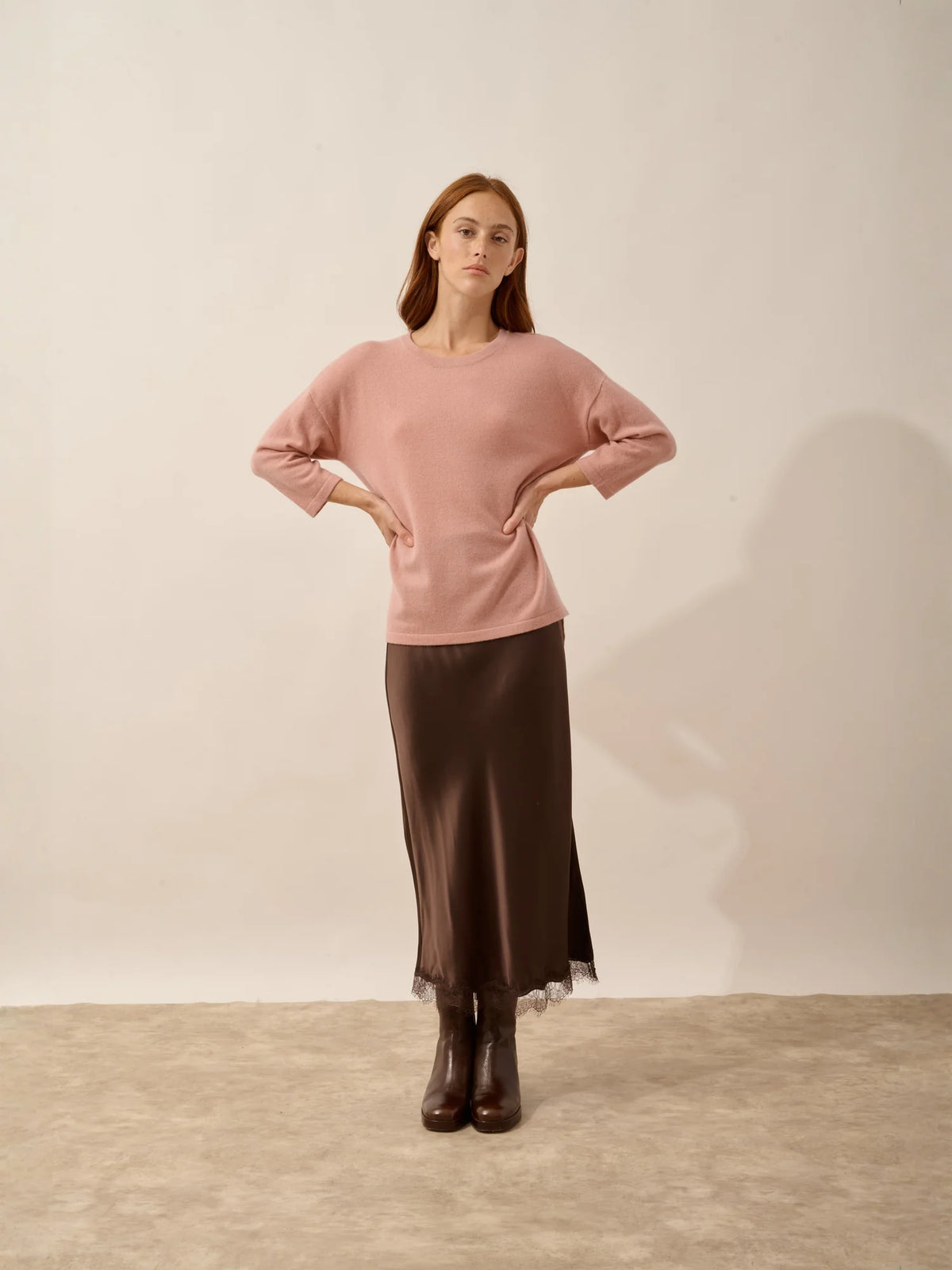 CLATTIE Pullover Rundhalsausschnitt Rosenholz