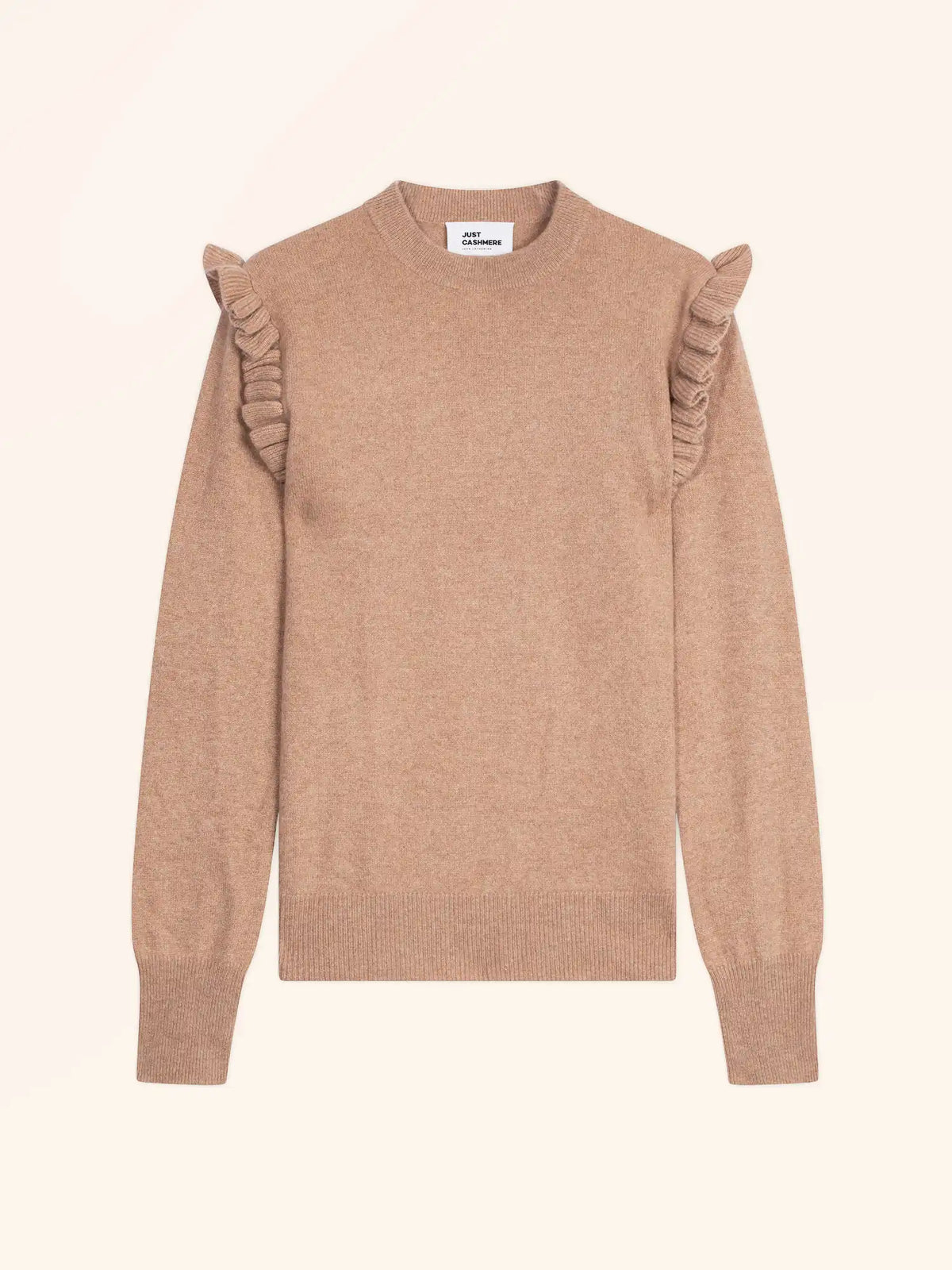 BOXBURN Pull Col Rond Volants Épaules Camel Chiné