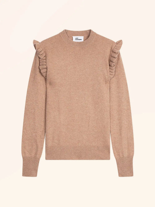 BOXBURN Pull Col Rond Volants Épaules Camel Chiné