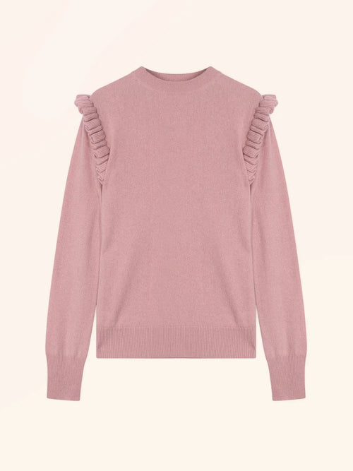 BOXBURN Pull Col Rond Volants Épaules Bois de Rose