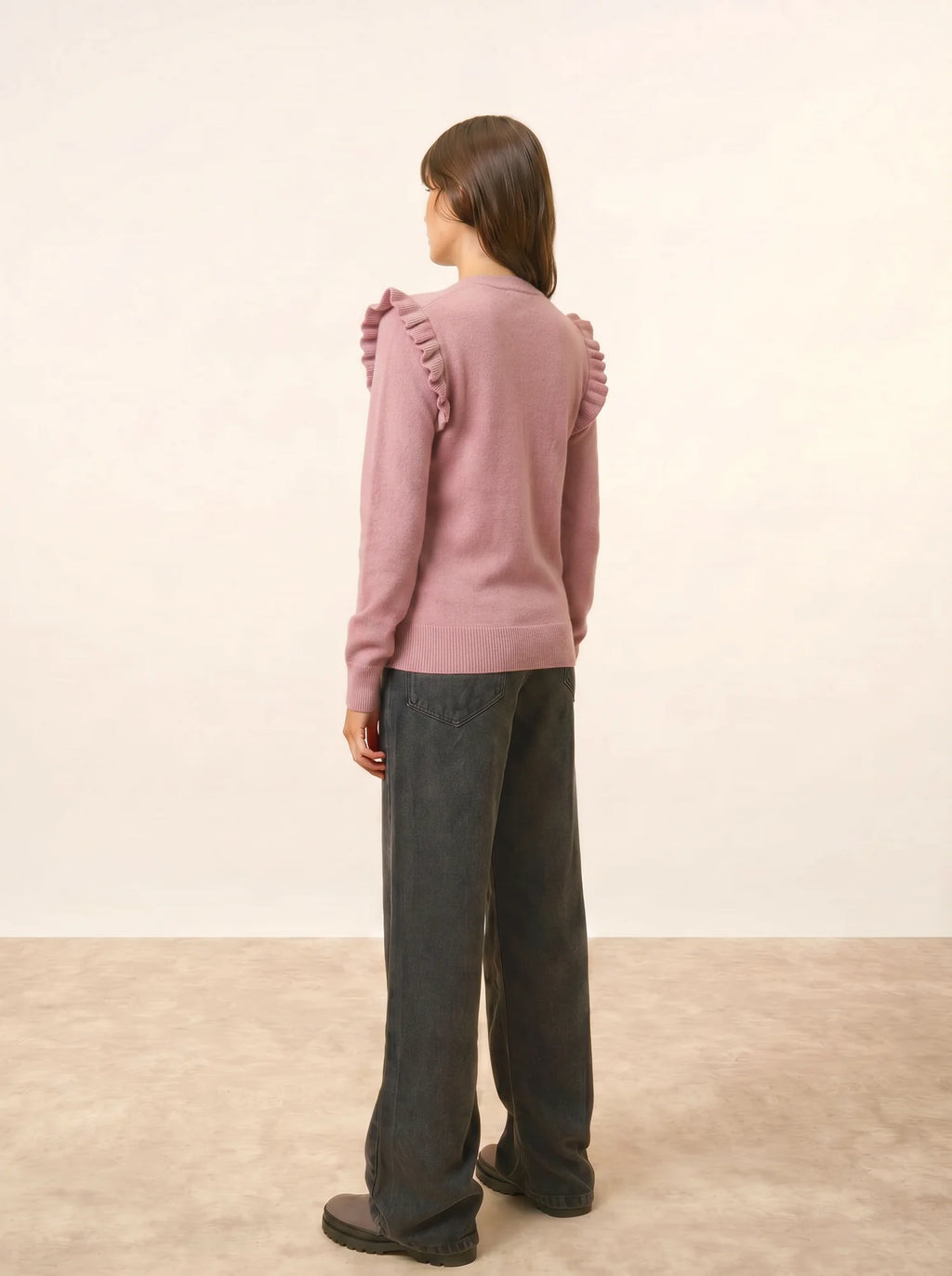 BOXBURN Pull Col Rond Volants Épaules Bois de Rose