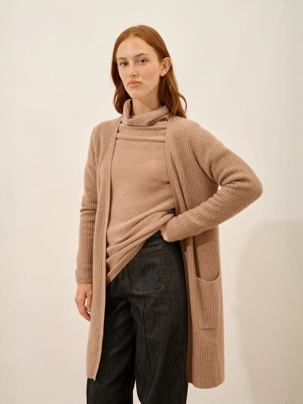 BRAEMAR Jacket Long Open 4 Ply Heather Camel