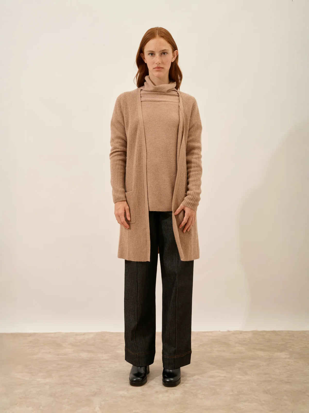 BRAEMAR Jacket Long Open 4 Ply Heather Camel