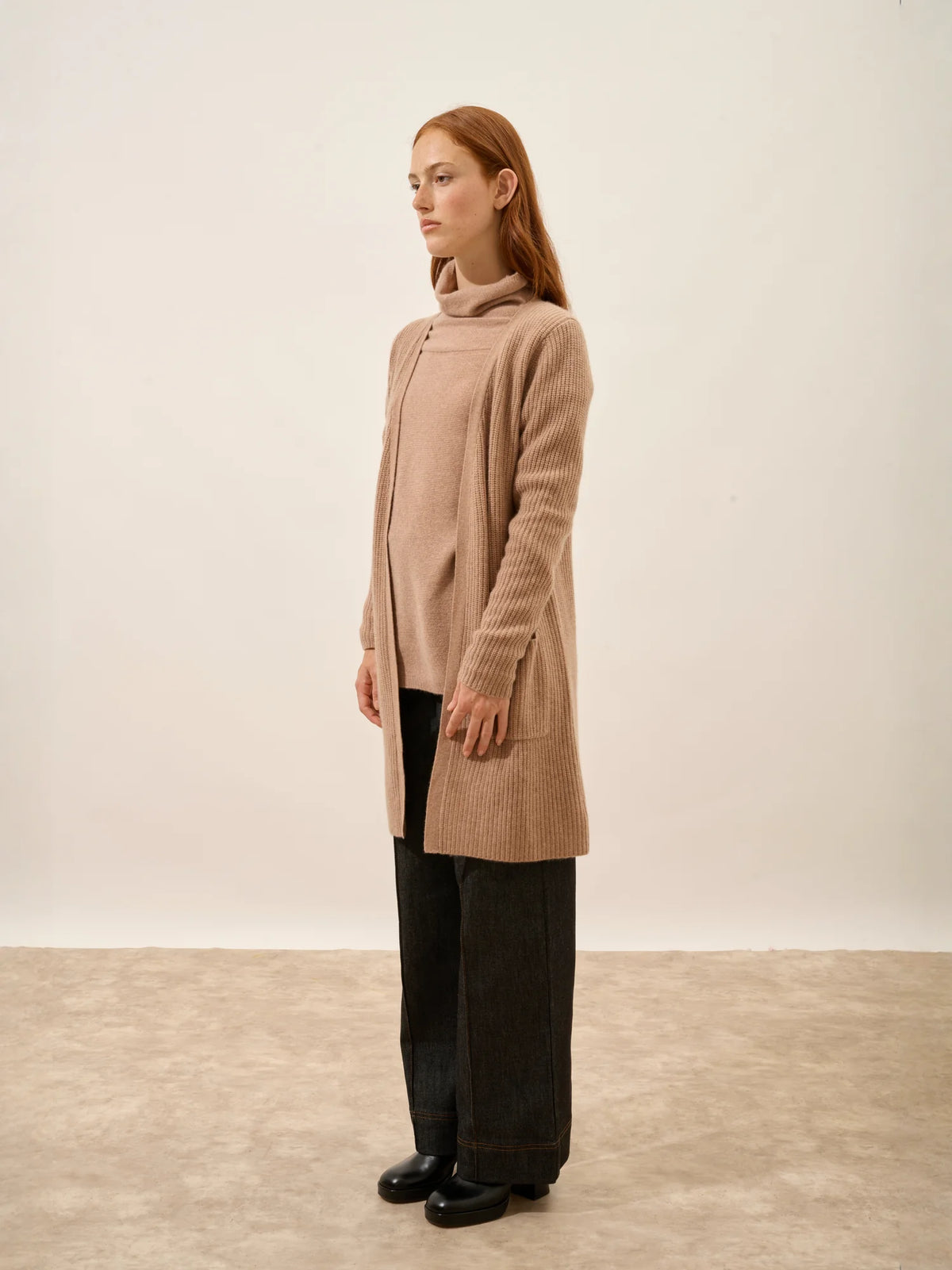 BRAEMAR Jacket Long Open 4 Ply Heather Camel