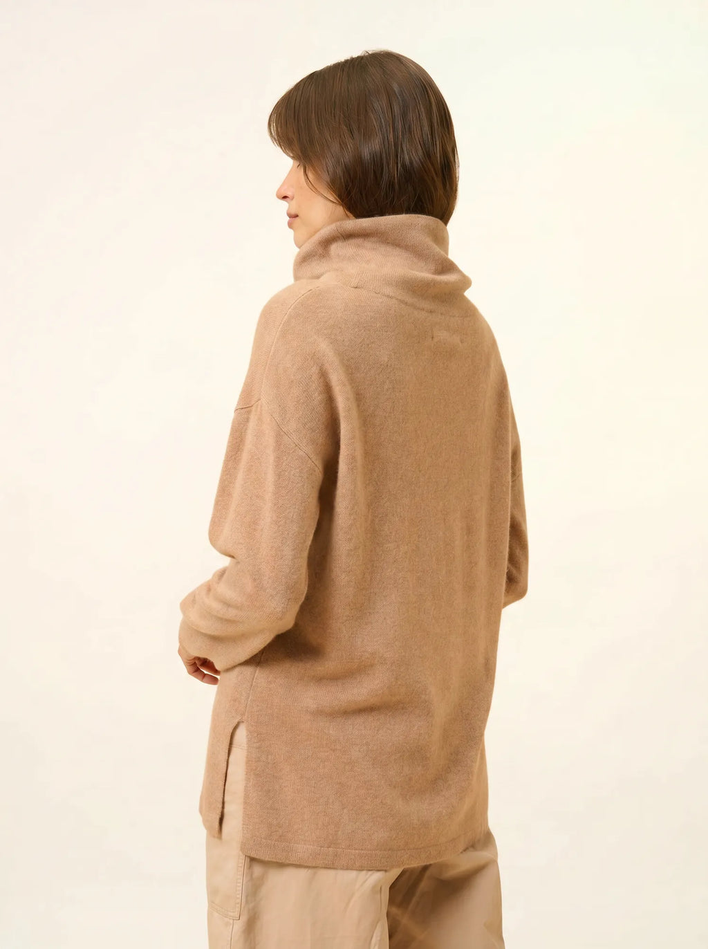 MELROSE Pull Col Montant Cordon Coulissant Fentes Côtés Camel Chiné