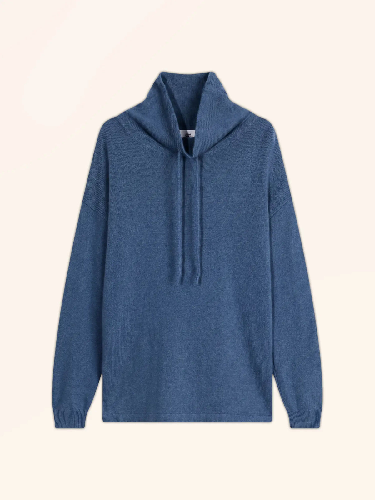 MELROSE Sweater Mock Neck Drawstring Side Slits Denim Blue