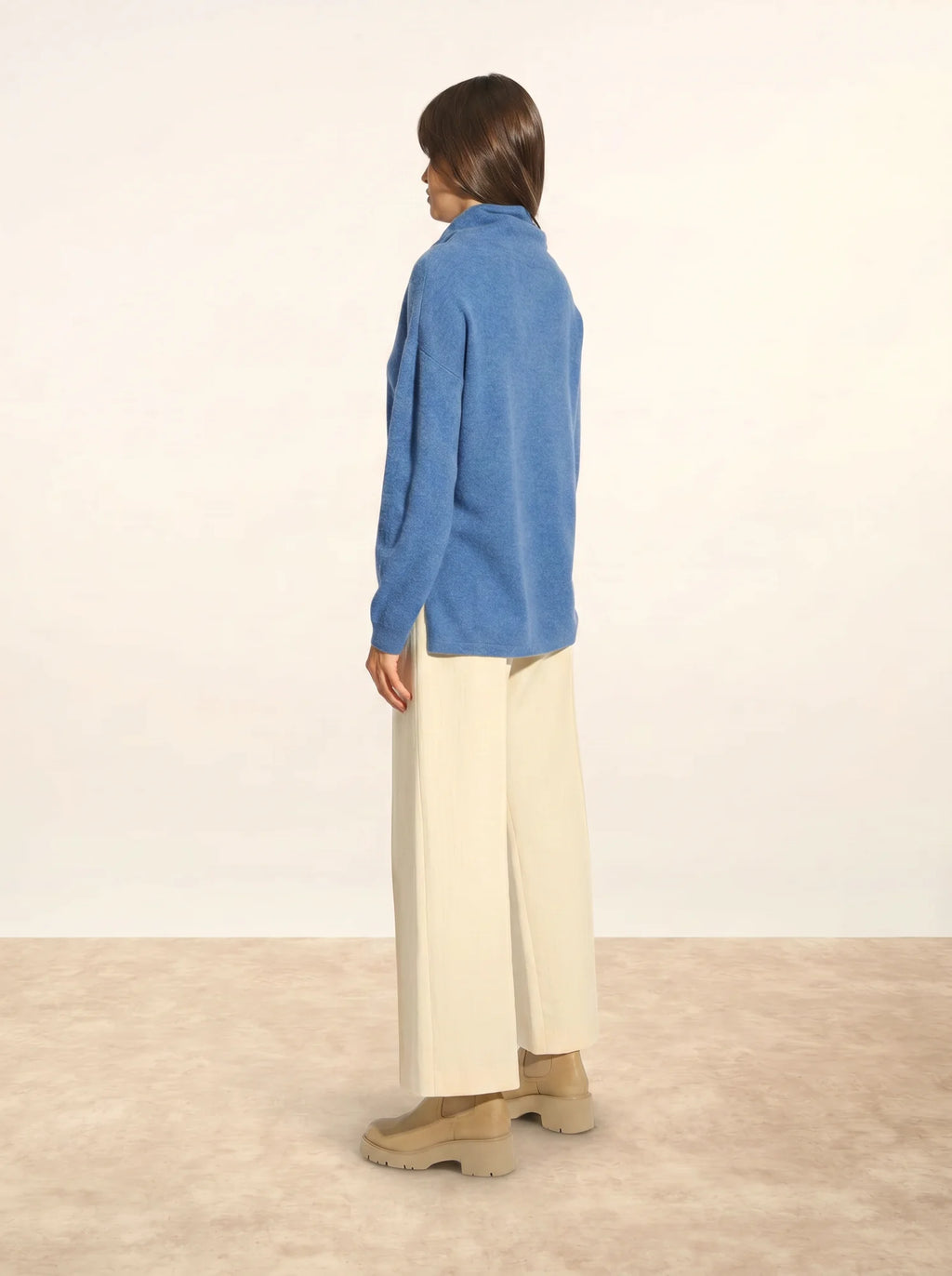 MELROSE Sweater Mock Neck Drawstring Side Slits Denim Blue