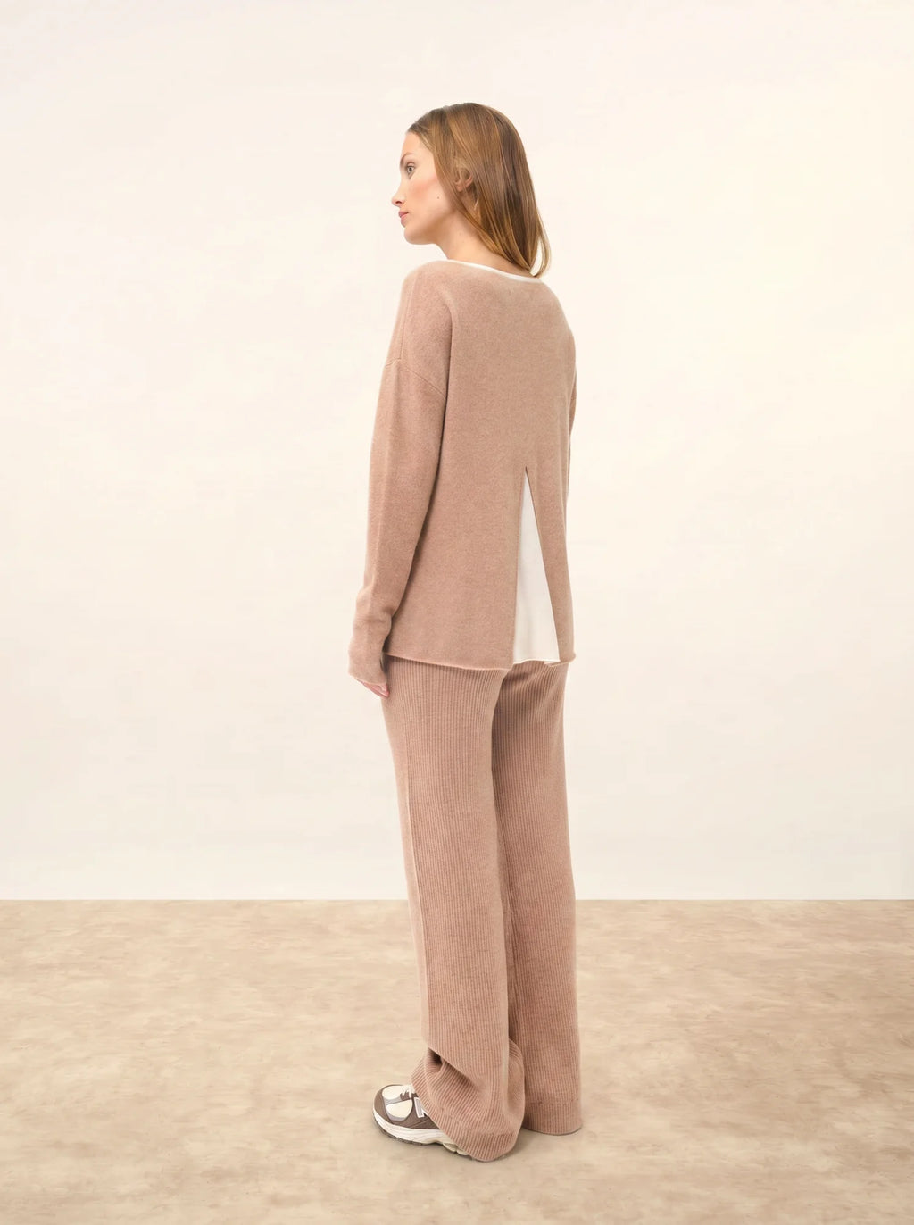 CLOLA Pull Col Rond Camel Chiné