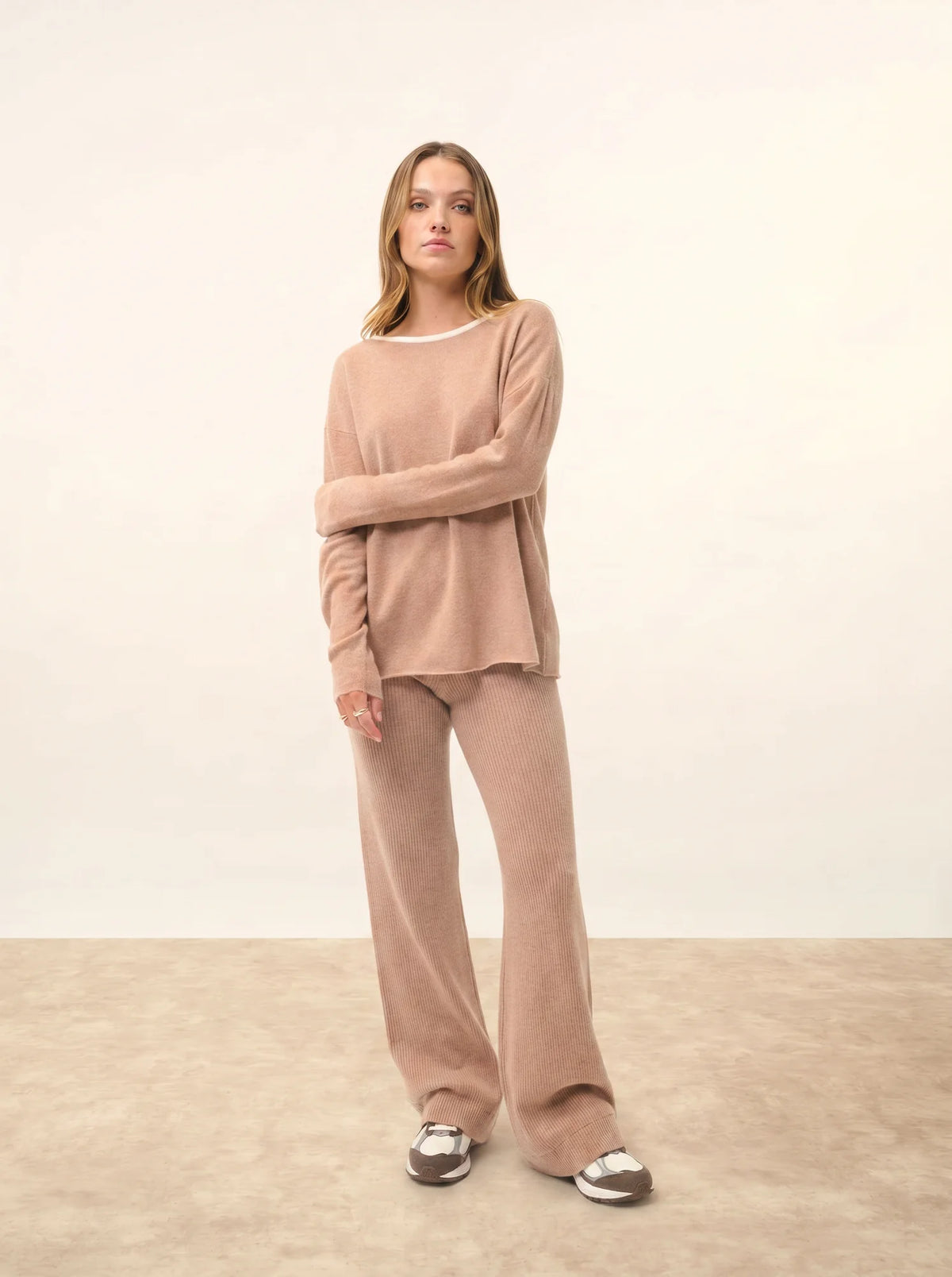 CLOLA Pull Col Rond Camel Chiné