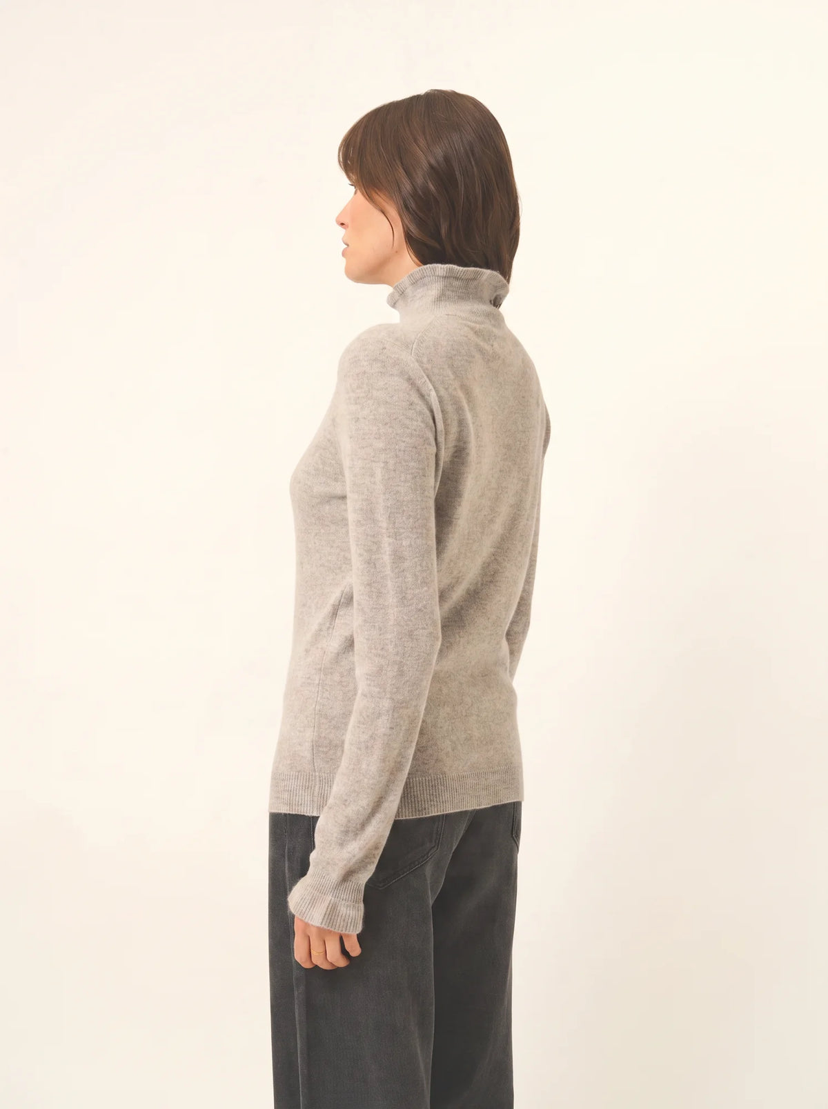 TRILA Pull Col Montant Volanté Nuage Chiné