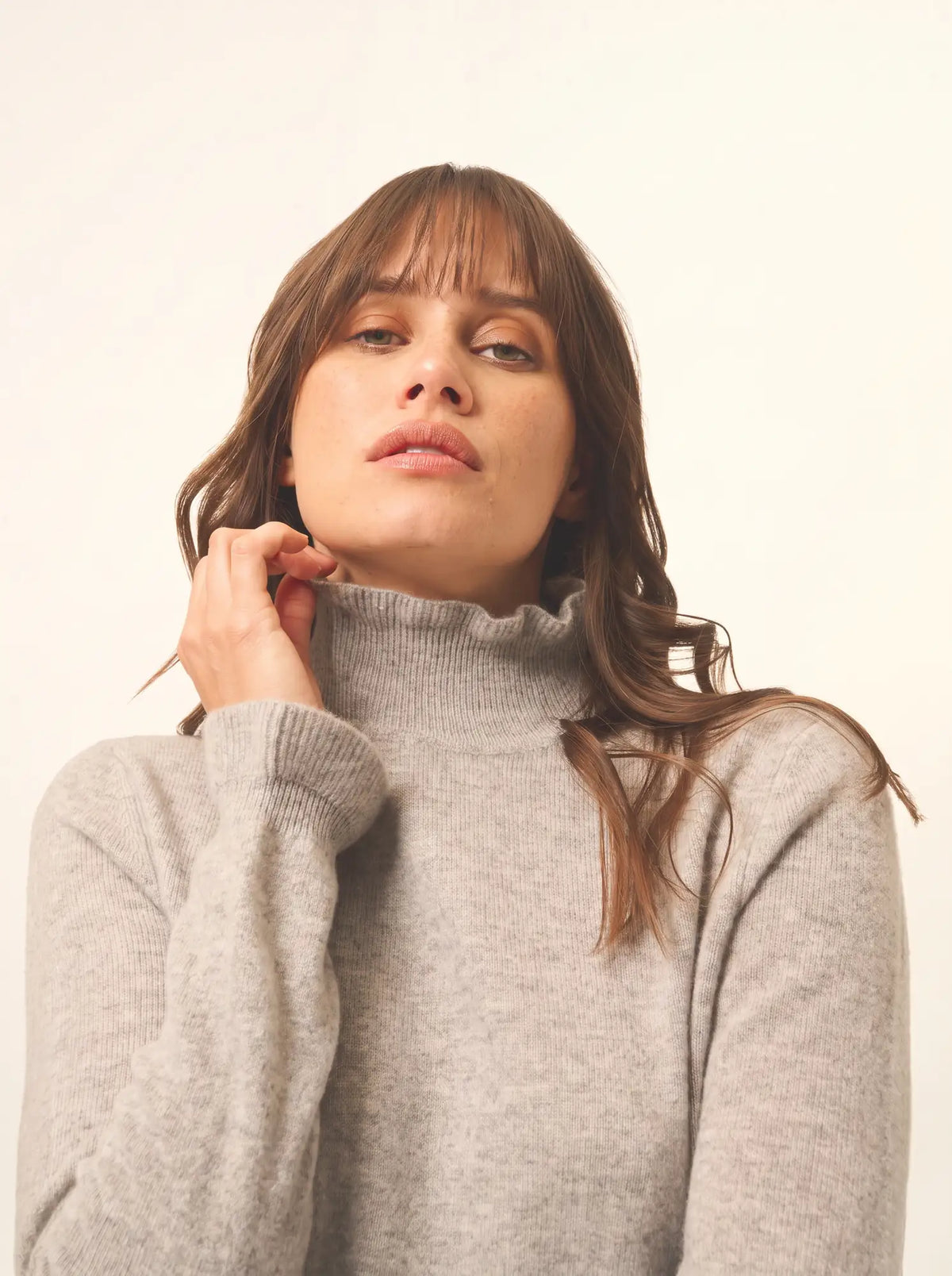 TRILA Pull Col Montant Volanté Nuage Chiné
