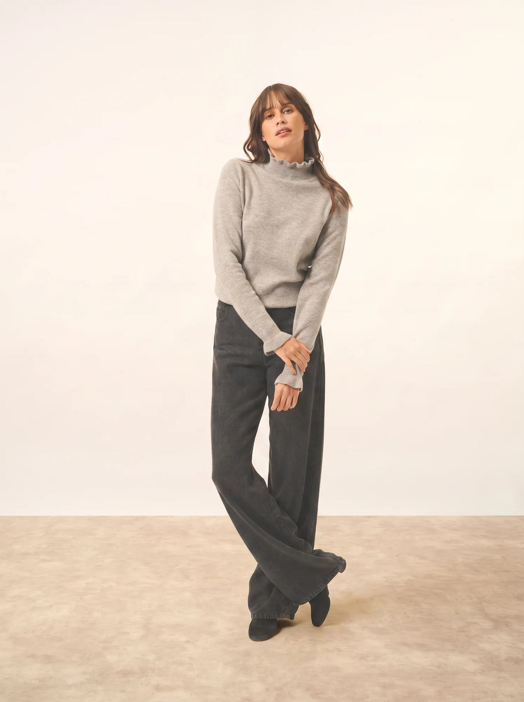 TRILA Pull Col Montant Volanté Nuage Chiné