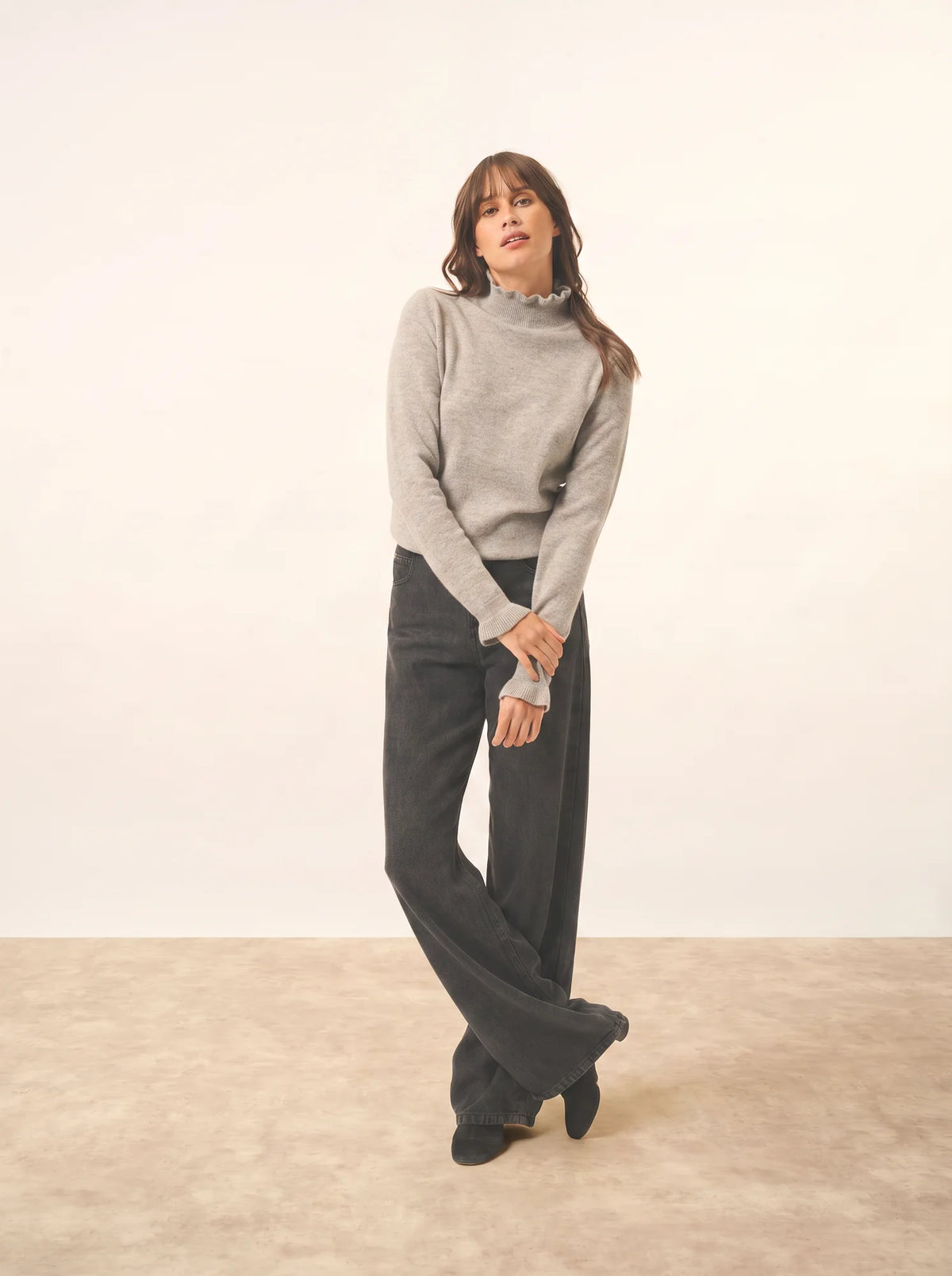 TRILA Pull Col Montant Volanté Nuage Chiné