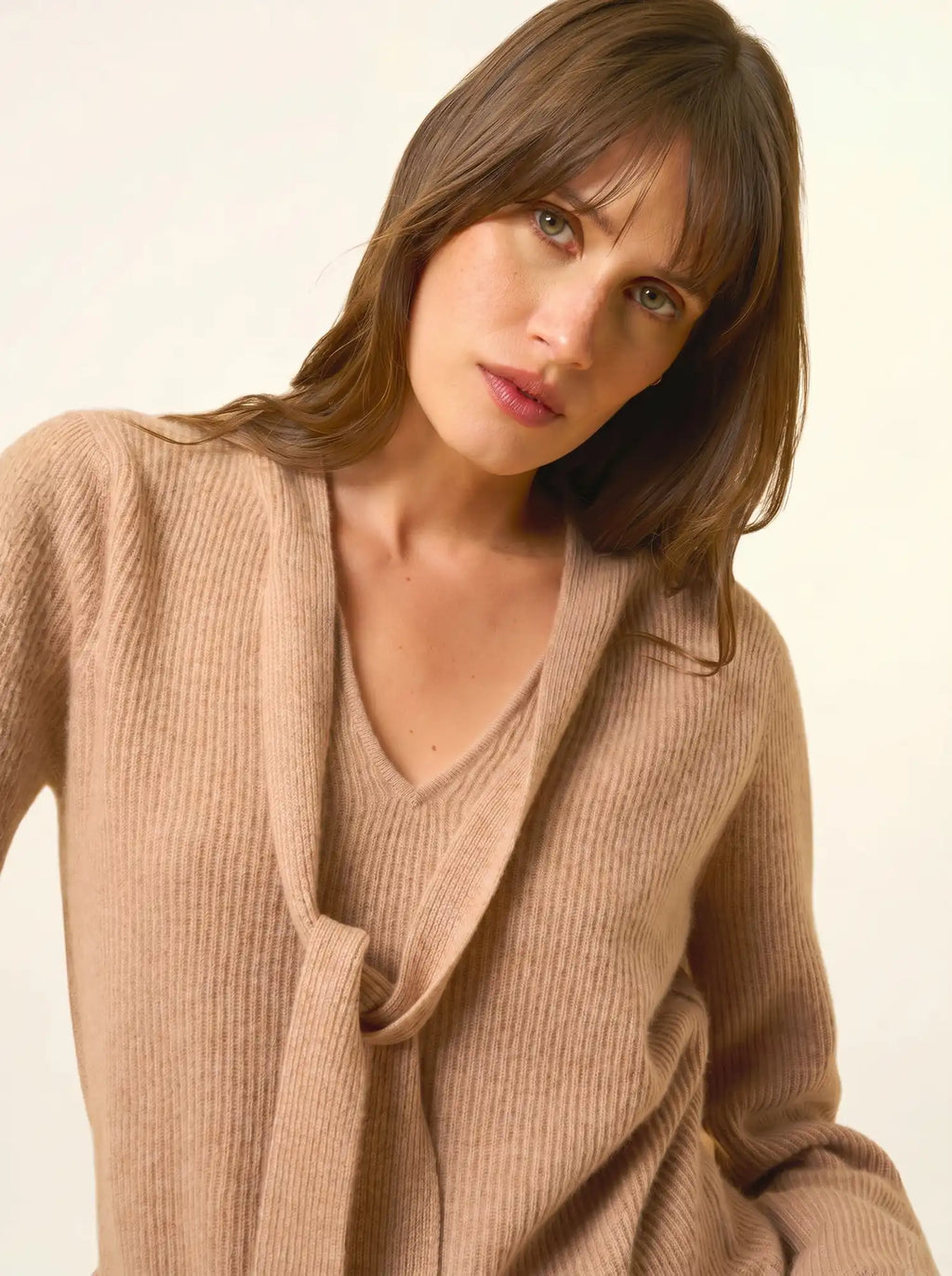 NOTY Pull Col Lavallière Camel Chiné