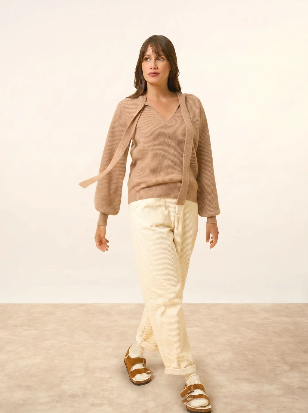 NOTY Pull Col Lavallière Camel Chiné