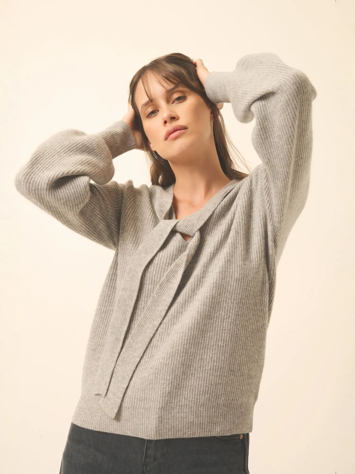 NOTY Pull Col Lavallière Nuage Chiné
