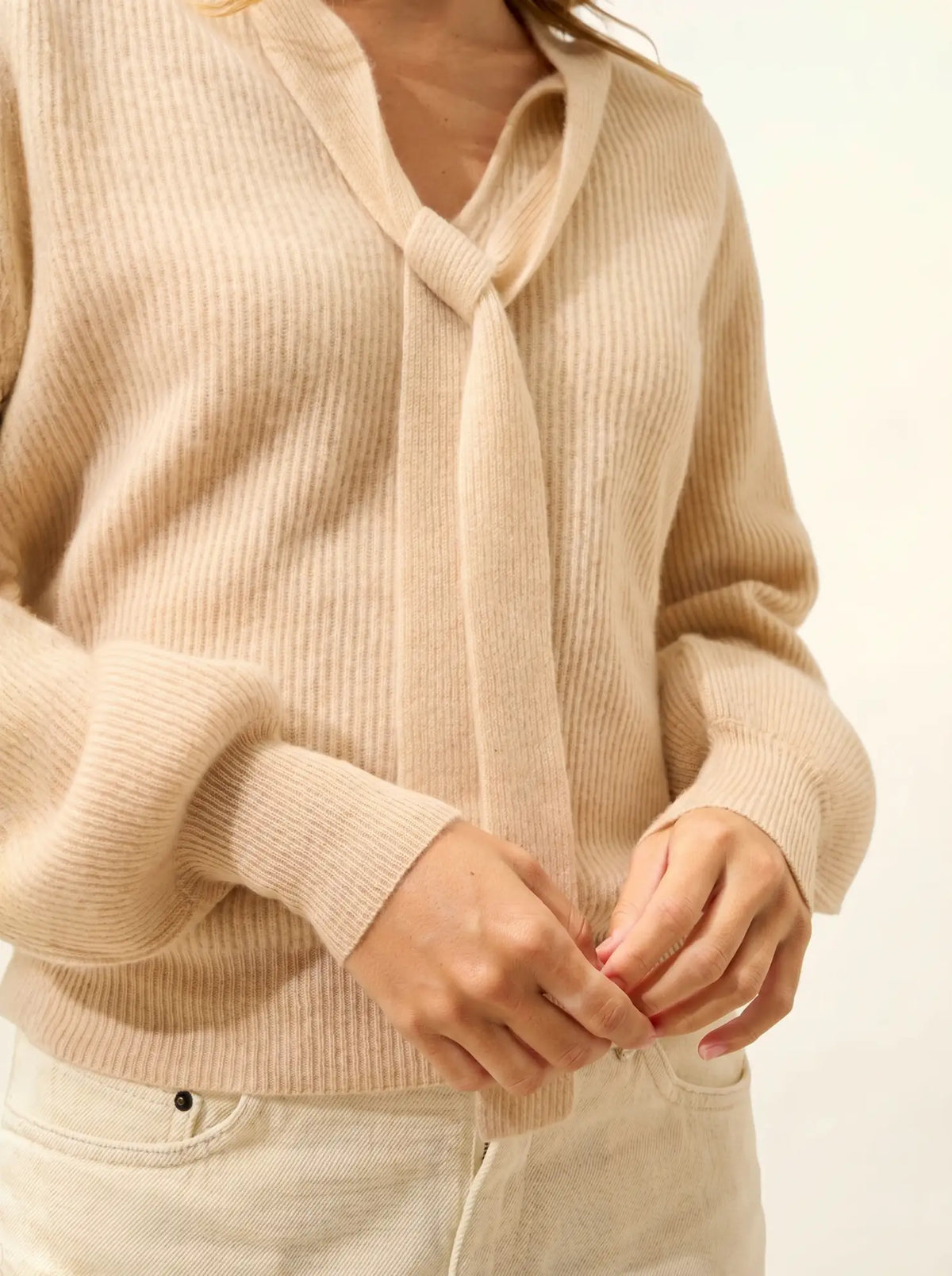NOTY Pullover Schluppenkragen Sand