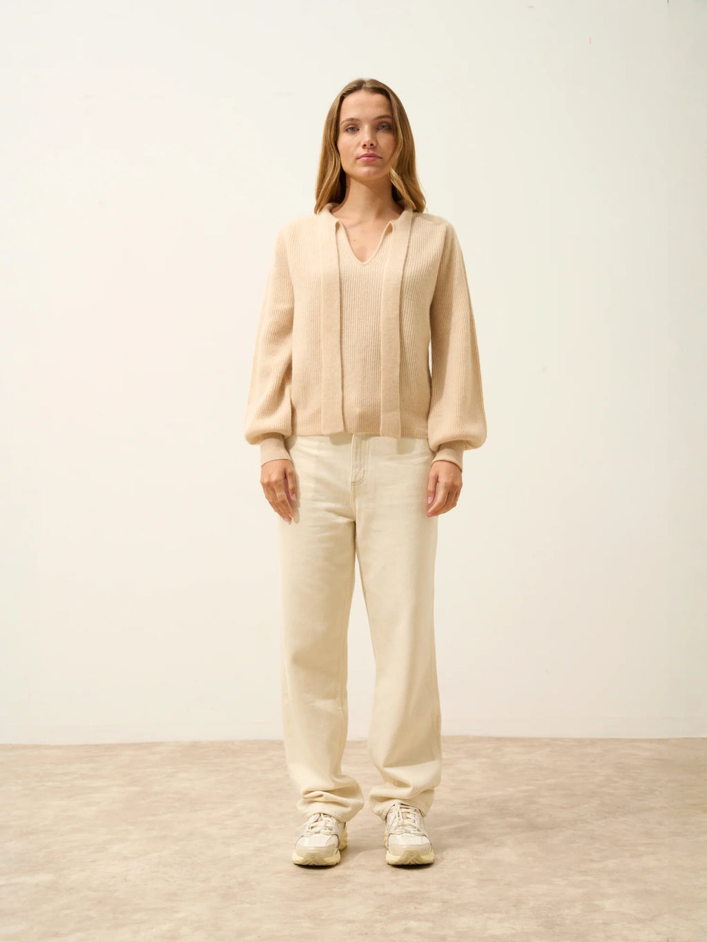 NOTY Pullover Schluppenkragen Sand