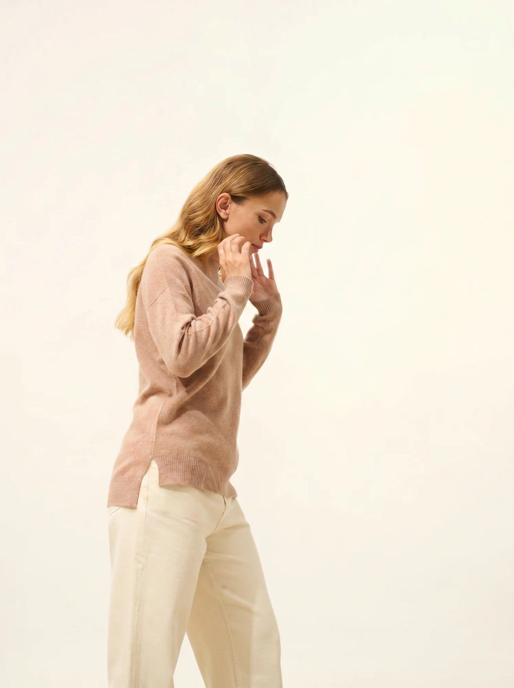 JOSPE Pull Col Rond Camel Chiné
