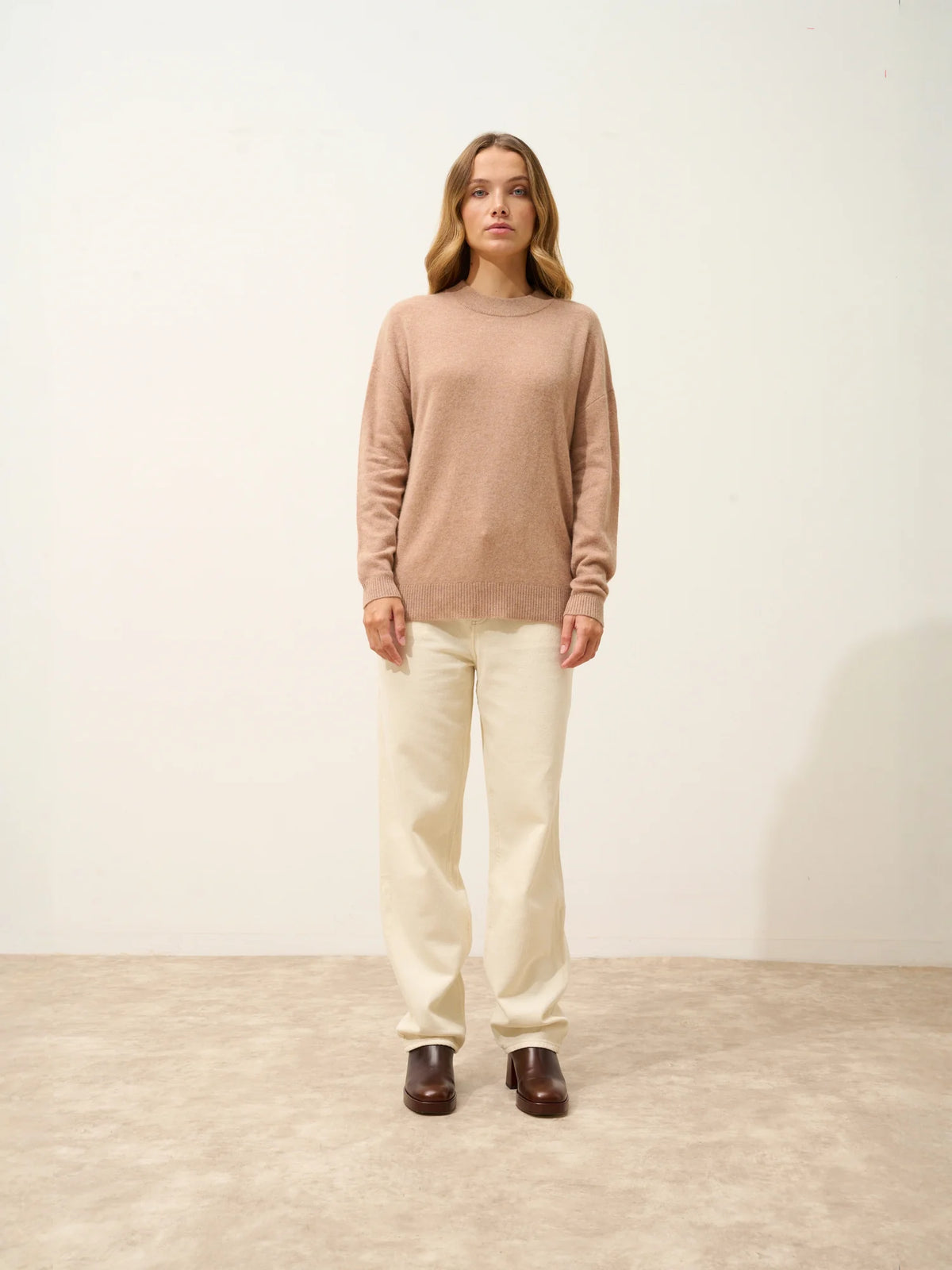 JOSPE Pull Col Rond Camel Chiné