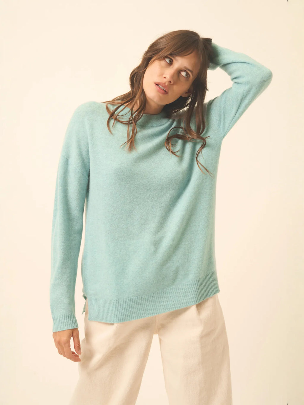 JOSPE Pull Col Rond Aqua Chiné