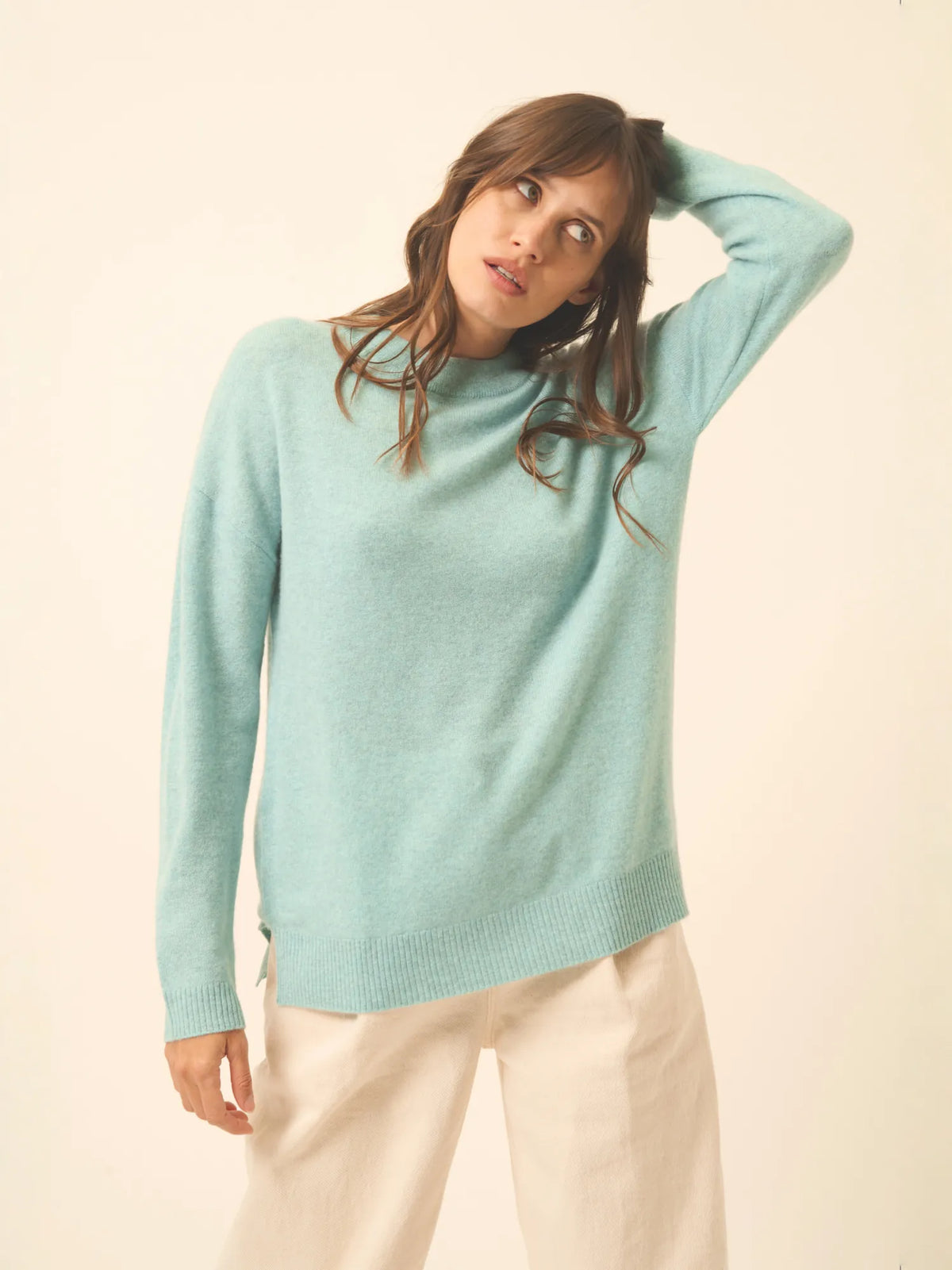 JOSPE Pull Col Rond Aqua Chiné