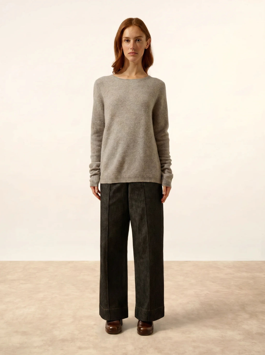 OLENA Sweater Crew Neck Buttoned Back Heather Cloud