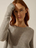 OLENA Sweater Crew Neck Buttoned Back Heather Cloud
