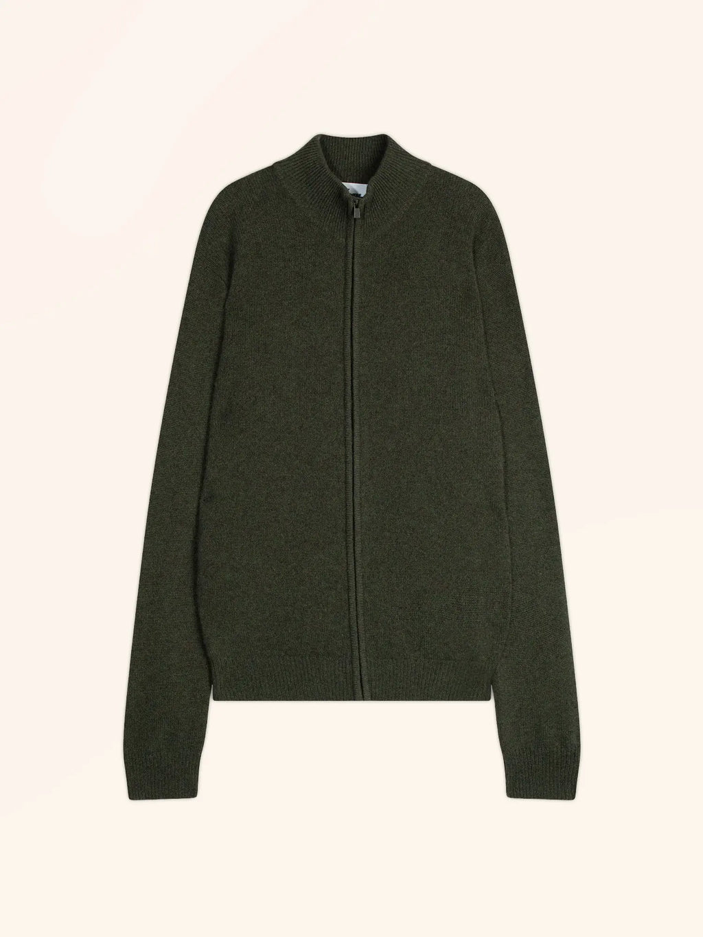 CHARLOTTE Gilet Zippé Col Camionneur 4 Fils Kaki Chiné