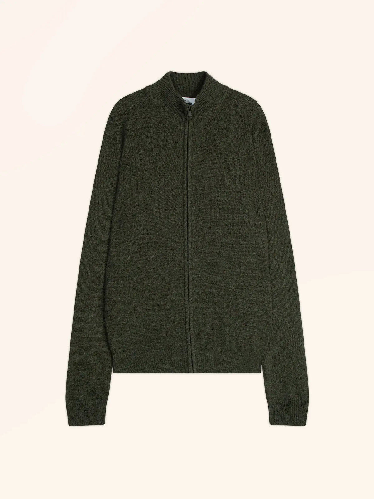 CHARLOTTE Gilet Zippé Col Camionneur 4 Fils Kaki Chiné
