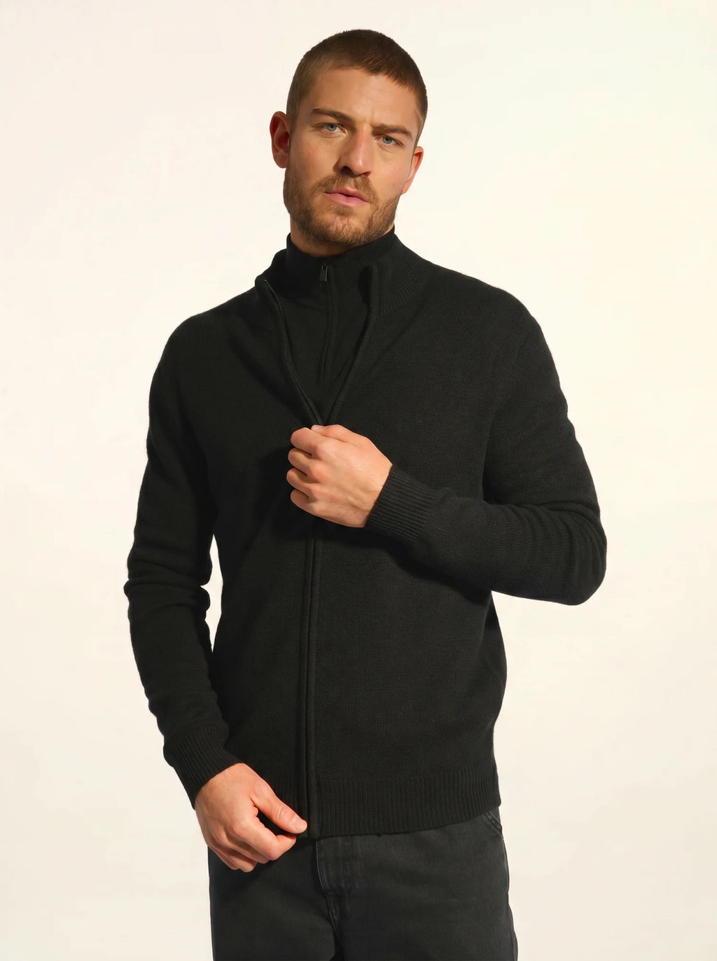 CHARLOTTE Gilet Zippé Col Camionneur 4 Fils Noir