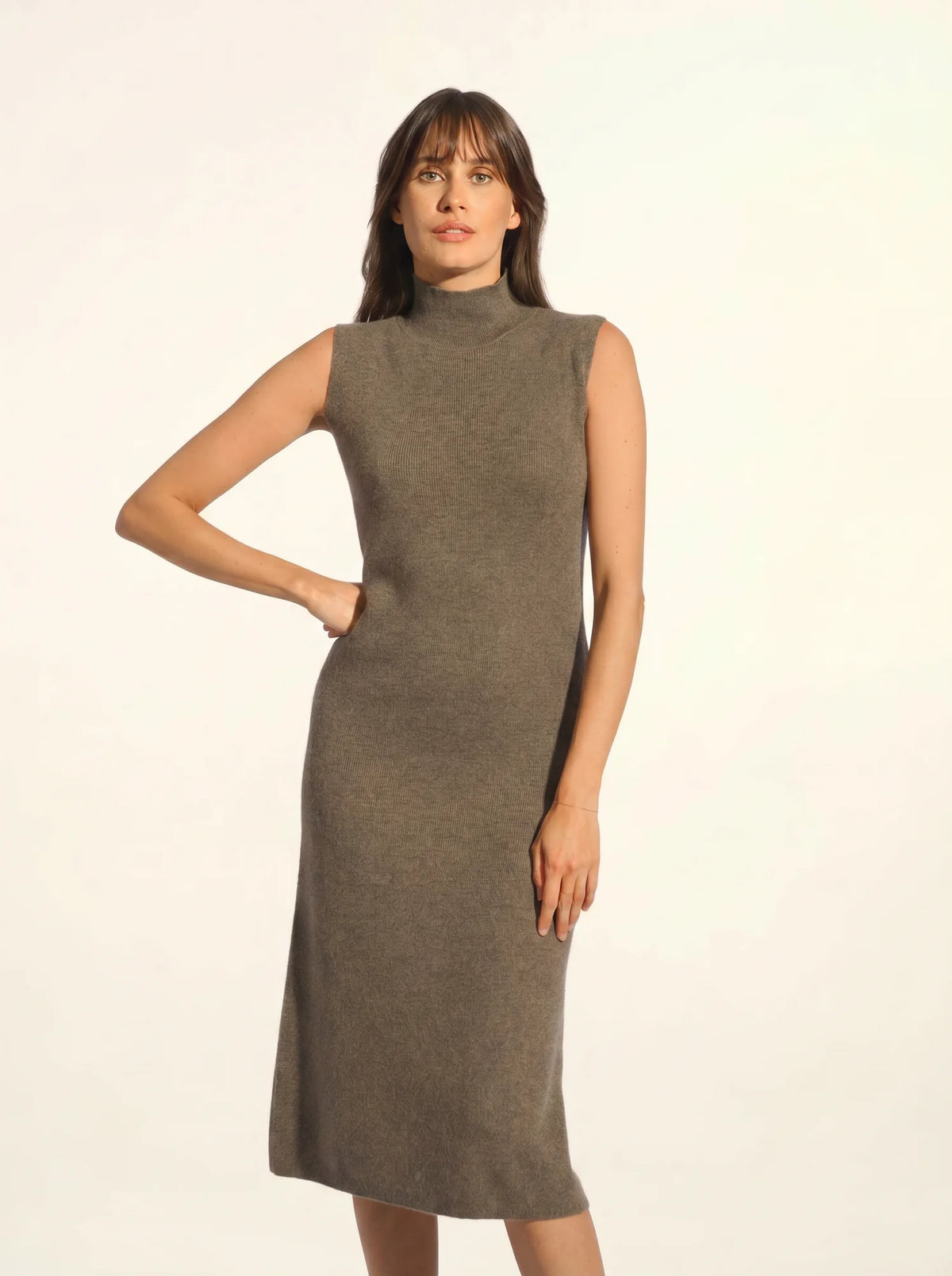 LOTTIE Dress Mock Neck Sleeveless Heather Taupe