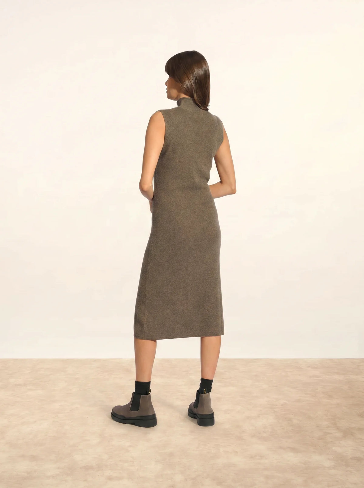 LOTTIE Dress Mock Neck Sleeveless Heather Taupe