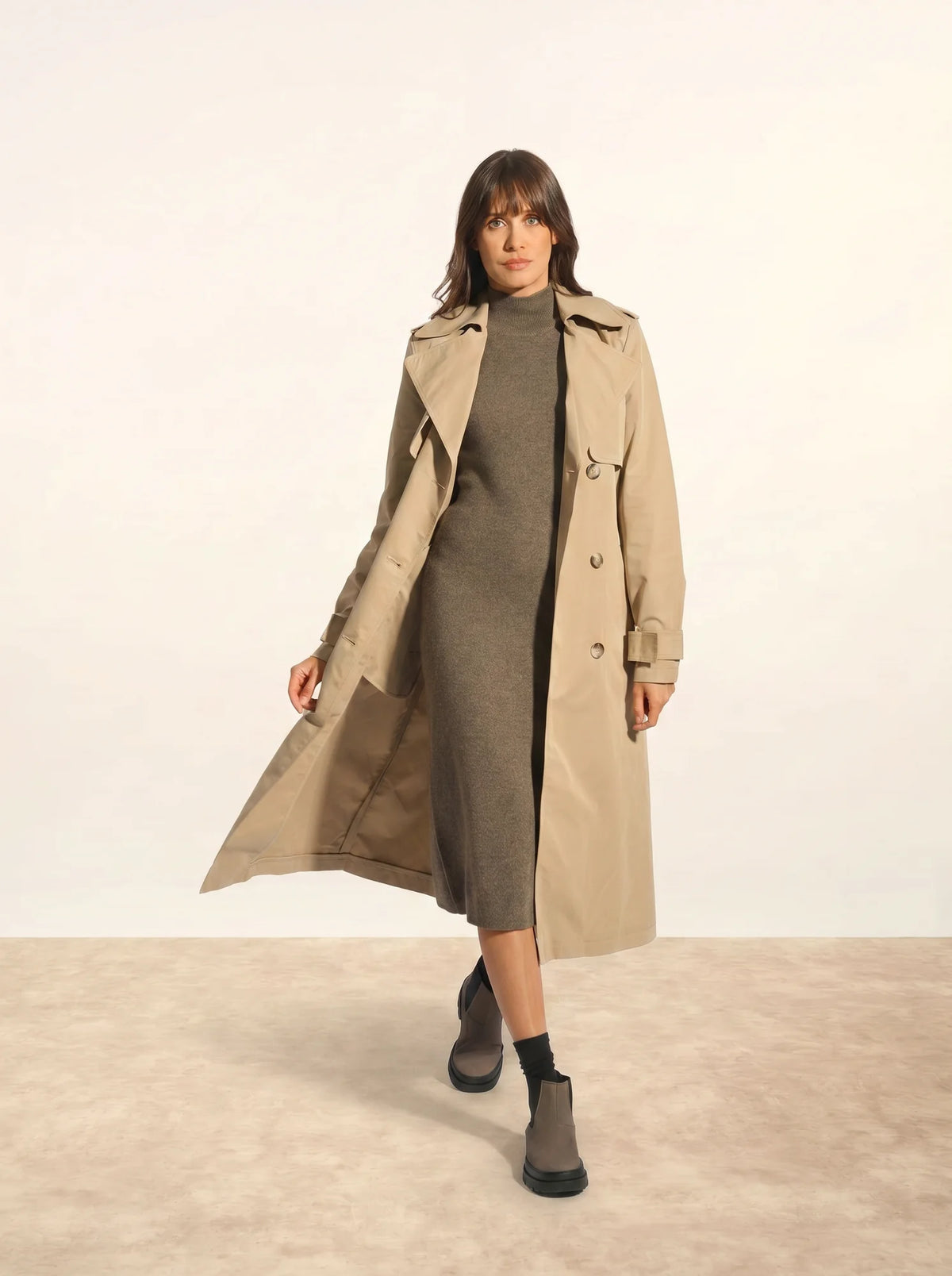 LOTTIE Dress Mock Neck Sleeveless Heather Taupe